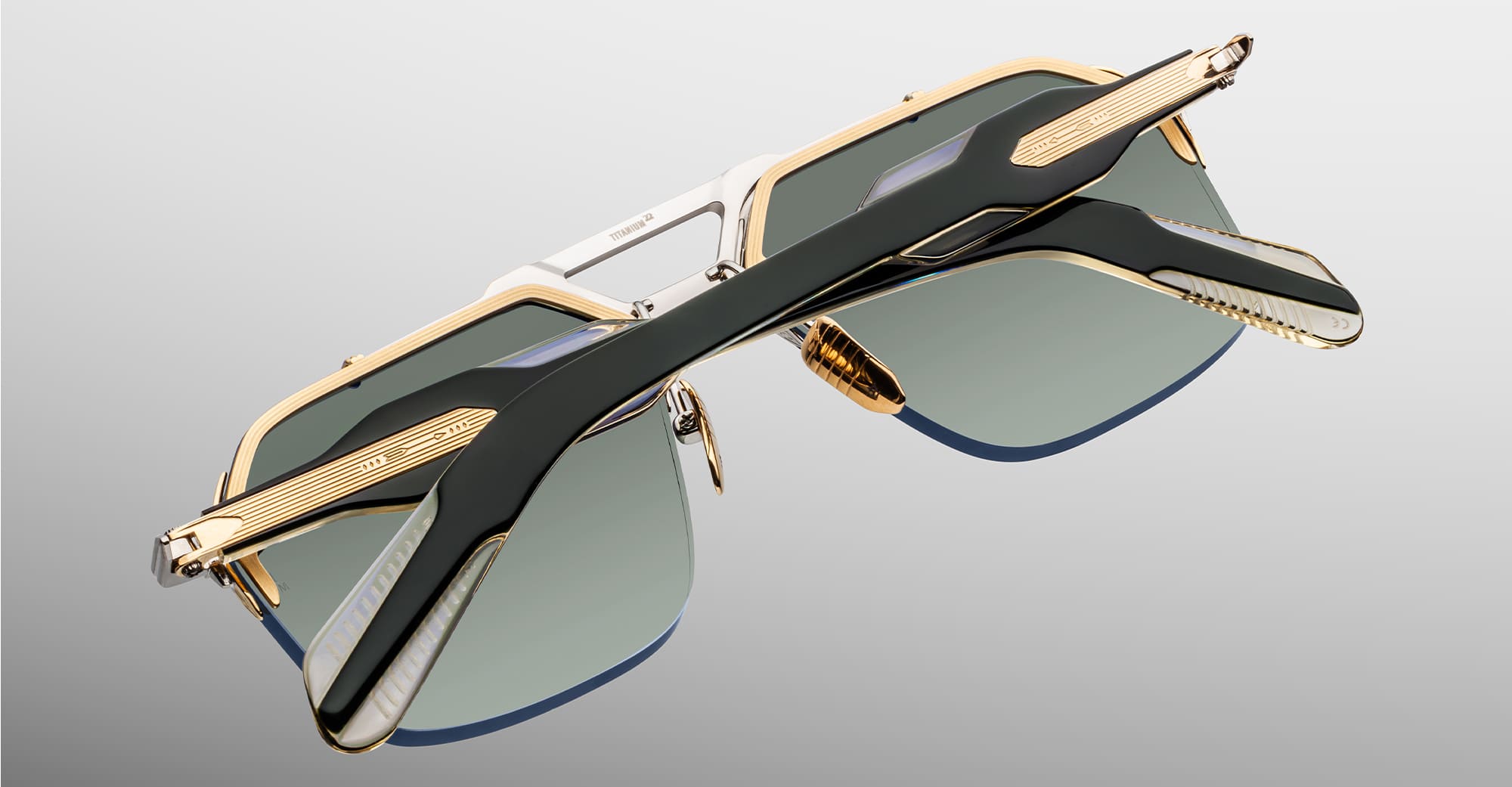 Ottica Mondello Roma - Jacques Marie Mage - JMMSVR-1N - SILVERTON - VIPER - Acetate, titanium - shape Squared - Black, gold - EYEWEAR - SUNGLASSES - Unisex,Uomo,Donna,Women,Men - lens Gradient green - Made In Japan