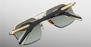 Ottica Mondello Roma - Jacques Marie Mage - JMMSVR-1N - SILVERTON - VIPER - Acetate, titanium - shape Squared - Black, gold - EYEWEAR - SUNGLASSES - Unisex,Uomo,Donna,Women,Men - lens Gradient green - Made In Japan