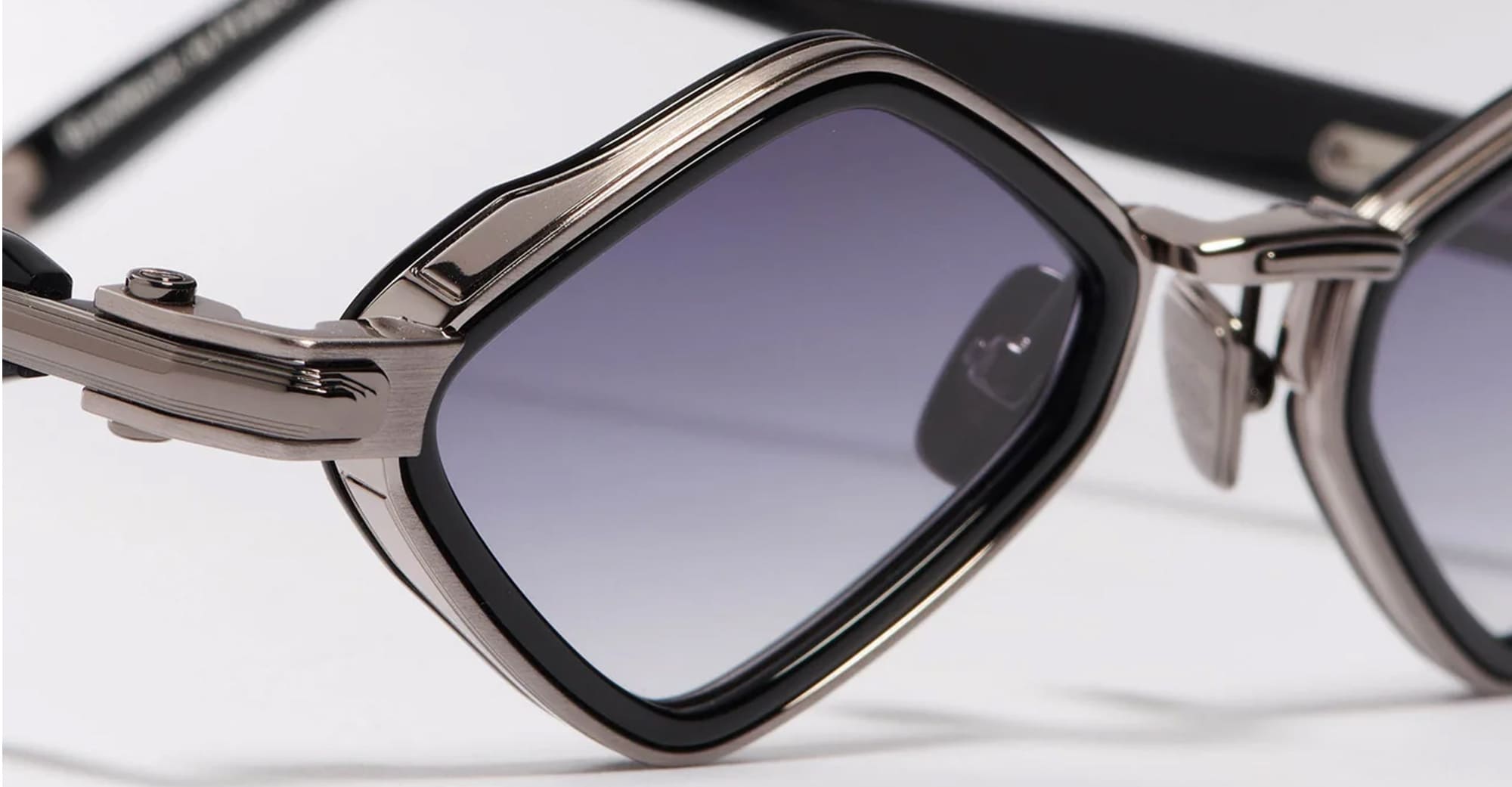 Ottica Mondello Roma - John Dalia - LANA-C420 - LANA - C420 Shiny Black - Brushed Ruthenium - titanium, acetate - shape Diamond - Black - EYEWEAR - SUNGLASSES - Unisex,Uomo,Donna,Women,Men - lens Gradient blue - Made In France