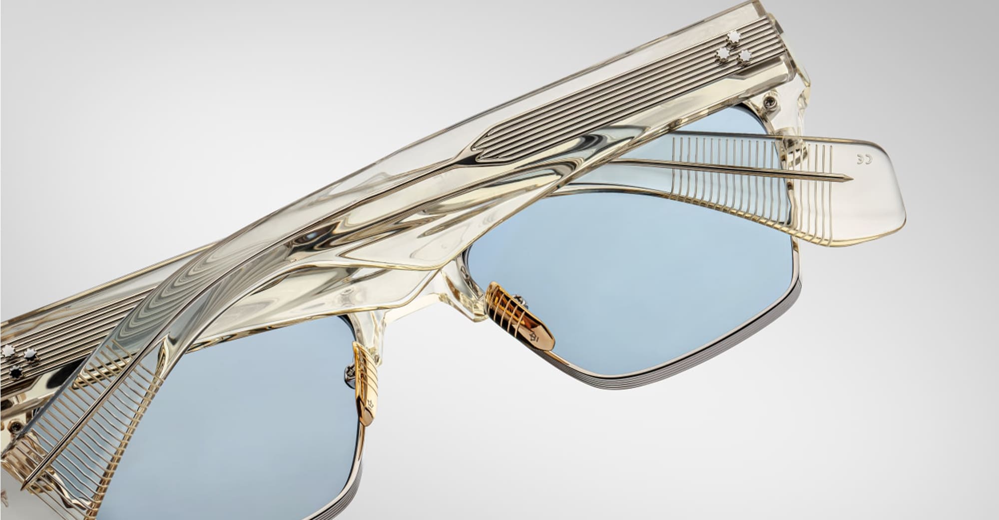 Ottica Mondello Roma - Jacques Marie Mage - JMMUB-14Q - BUGSY - BRUT - Acetate, titanium - shape Clubmaster - transparent beige - EYEWEAR - SUNGLASSES - Unisex,Uomo,Donna,Women,Men - lens Blue - Made In Japan