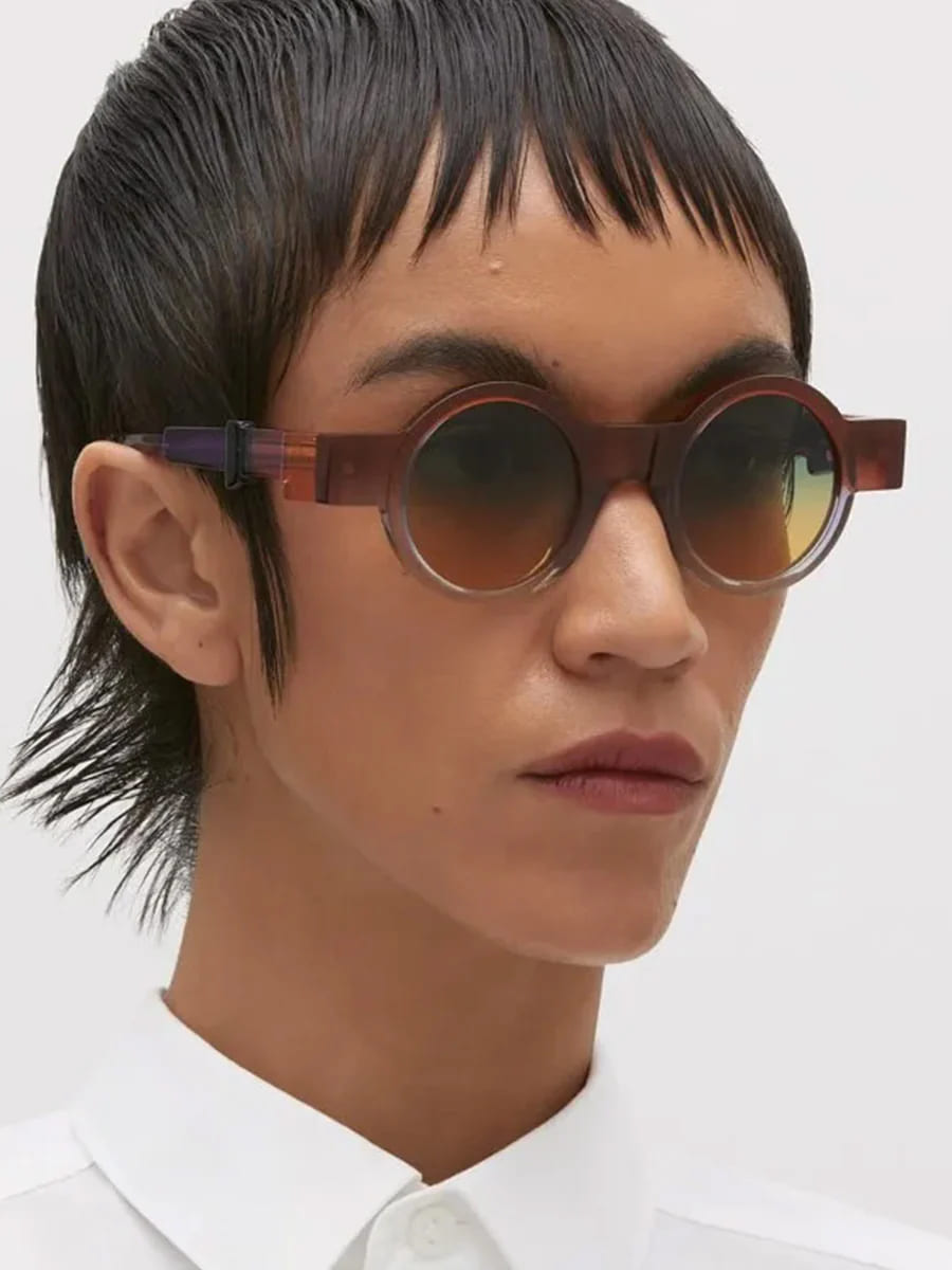 Ottica Mondello Roma - Kuboraum - KRSI02PNL00000GO - MASK I02 PNL - PINK NORTHERN LIGHTS - Acetate - shape Round - brown - EYEWEAR - SUNGLASSES - Unisex,Uomo,Donna,Women,Men - lens Gradient green - Made In Italy