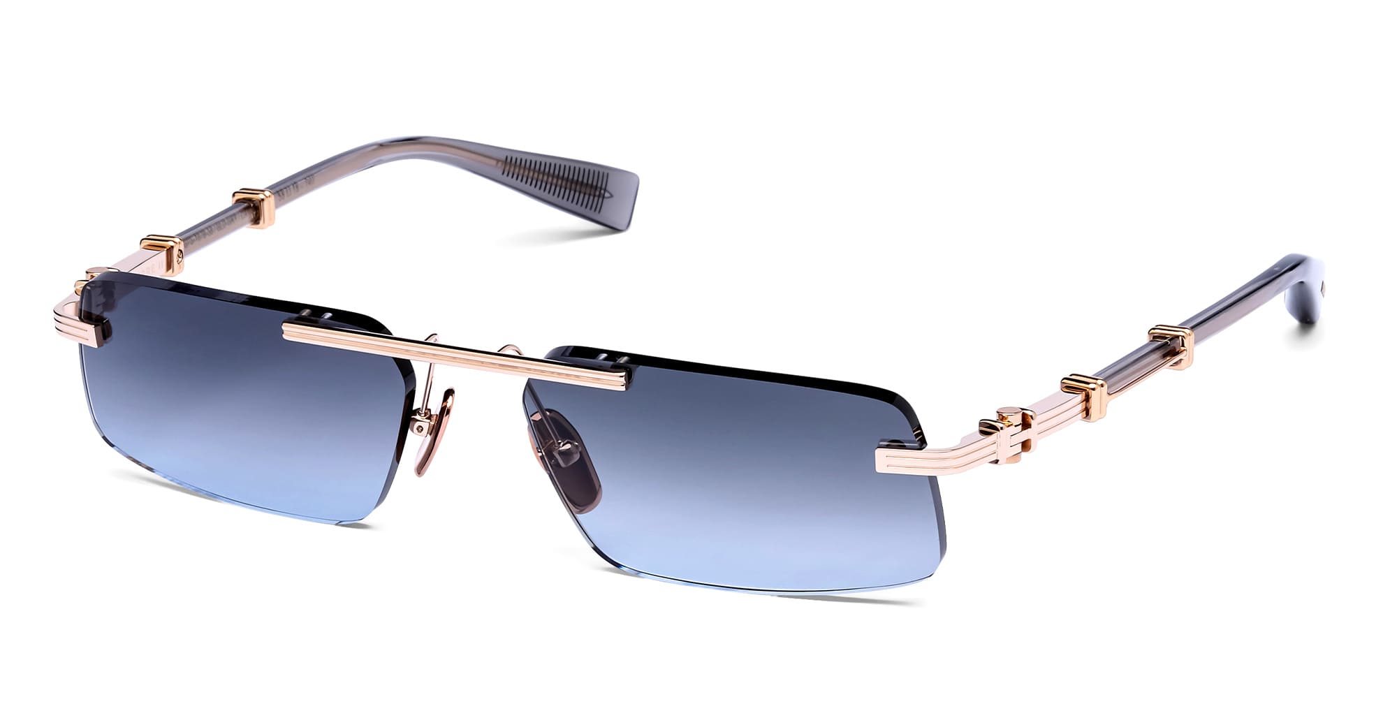 Ottica Mondello Roma - Balmain - BPS-187B-58 - PIERRE II - 12K GOLD / CRYSTAL GREY - Titanium - shape Rectangular - gold, grey - EYEWEAR - SUNGLASSES - Unisex,Uomo,Donna,Women,Men - lens Gradient blue - Made In Japan