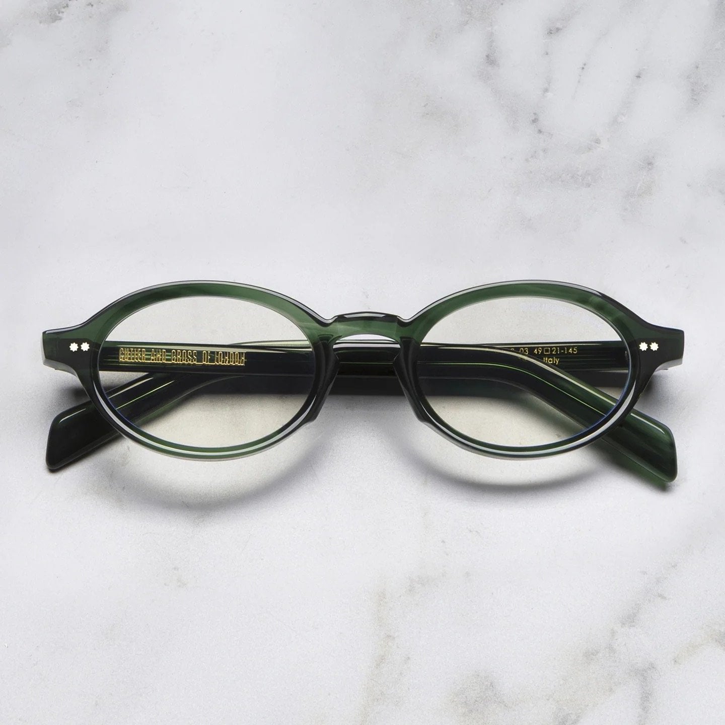 Ottica Mondello Roma - Cutler and Gross - CGOP-GR13-49-03 - GR13 - STRIPED DARK GREEN RX - Acetate - shape Oval - green - EYEWEAR - EYEGLASSES - Unisex,Uomo,Donna,Women,Men - lens Clear - Made In Italy