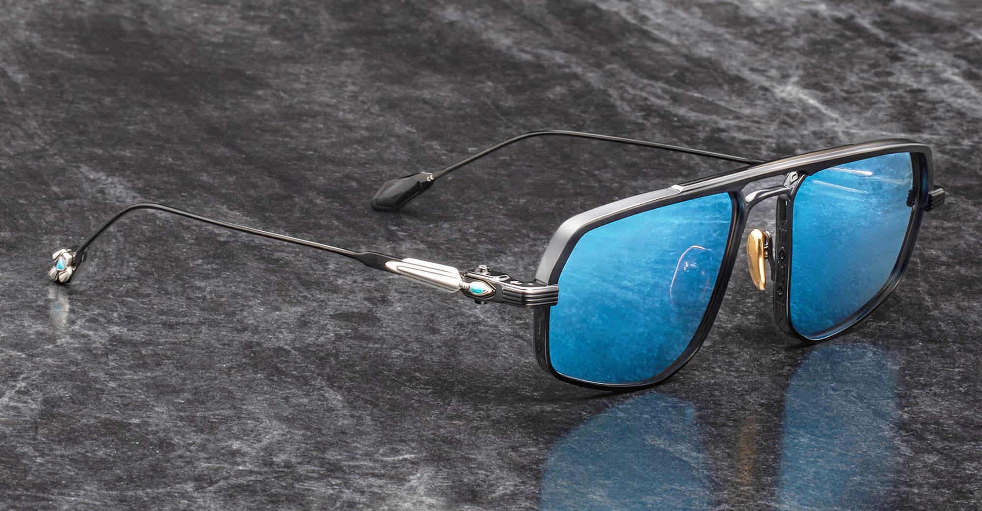 Ottica Mondello Roma - Jacques Marie Mage - JMMKL-88 - LAST FRONTIER VII - KALISPELL - BLACK - Titanium - shape Navigator - Black - EYEWEAR - SUNGLASSES - Unisex,Uomo,Donna,Women,Men - lens Blue - Made In Japan