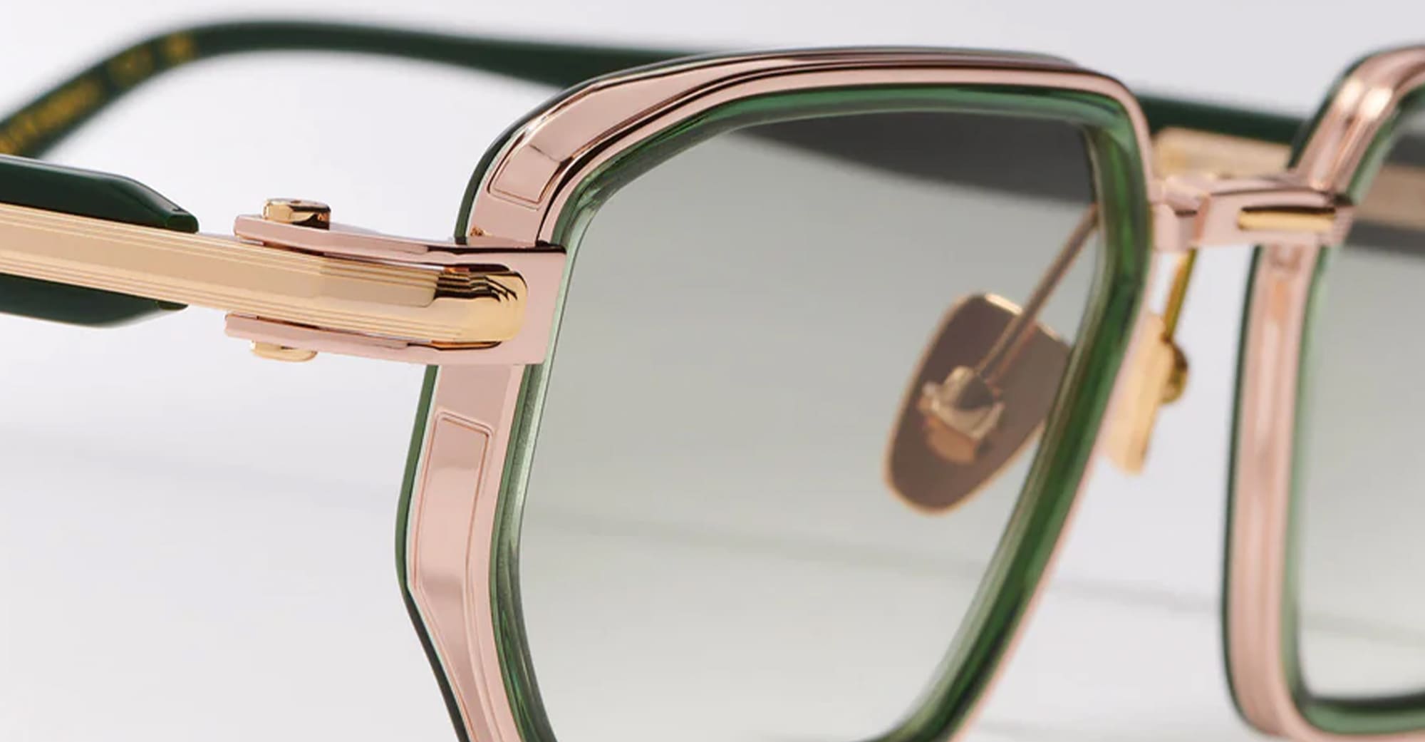 Ottica Mondello Roma - John Dalia - MILES-C432 - MILES - C432 Dark Green Translucid / Rose Gold - Metal - shape Rectangular - green, gold - EYEWEAR - SUNGLASSES - Unisex,Uomo,Donna,Women,Men - lens Gradient green - Made In France