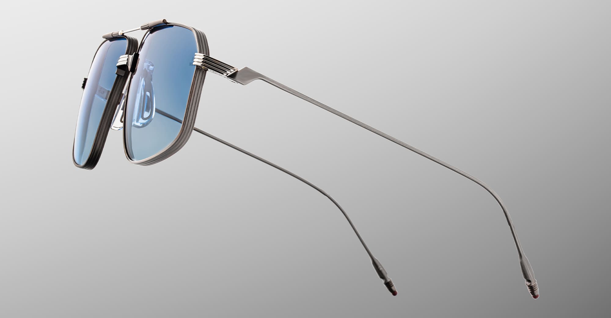 Ottica Mondello Roma - Jacques Marie Mage - JMMJG-2H - JAGGER - ANTIQUE SILVER - Titanium - shape Aviator - Silver - EYEWEAR - SUNGLASSES - Unisex,Uomo,Donna,Women,Men - lens Gradient blue - Made In Japan
