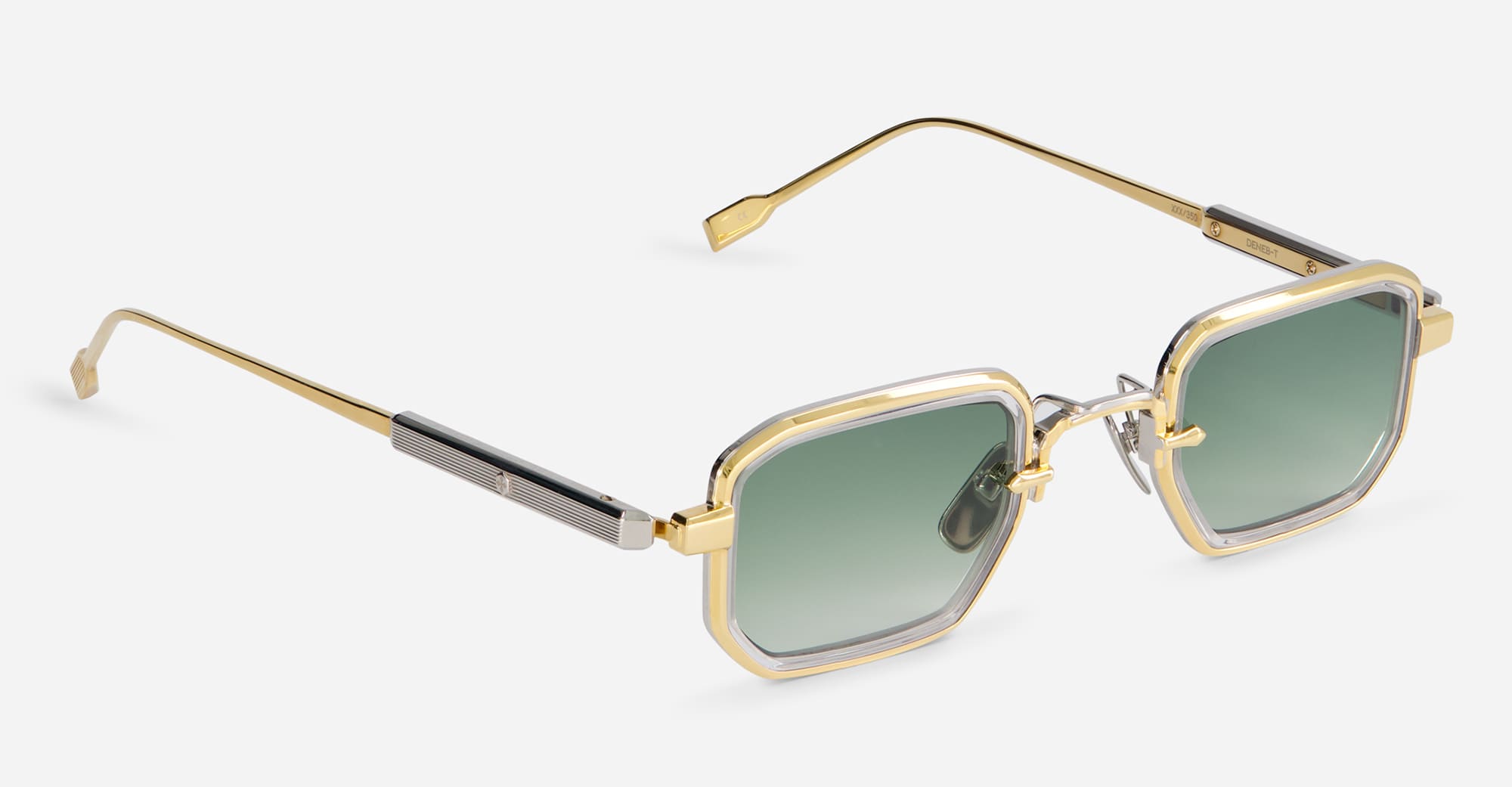 Ottica Mondello Roma - Sato - Deneb-T-YG-P-1 - Deneb-T YG/P-1 - YELLOW GOLD / PLATINUM - Titanium - shape Rectangular - Gold - EYEWEAR - SUNGLASSES - Unisex,Uomo,Donna,Women,Men - lens Gradient green - Made In Japan