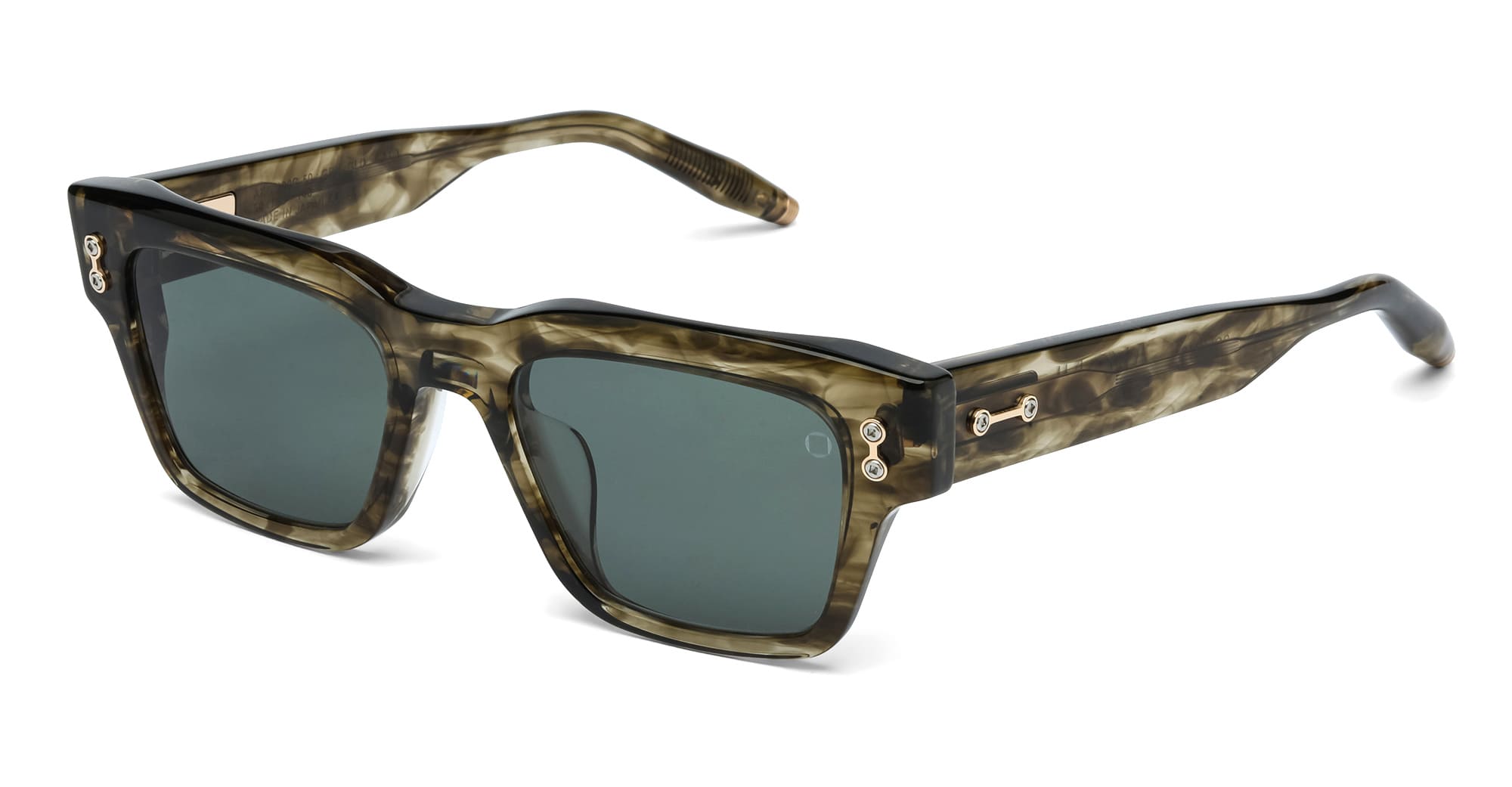  12K GOLD - Acetate - shape Squared - green, gold - EYEWEAR - SUNGLASSES - Unisex,Uomo,Donna,Women,Men - lens Green - Made In Japan