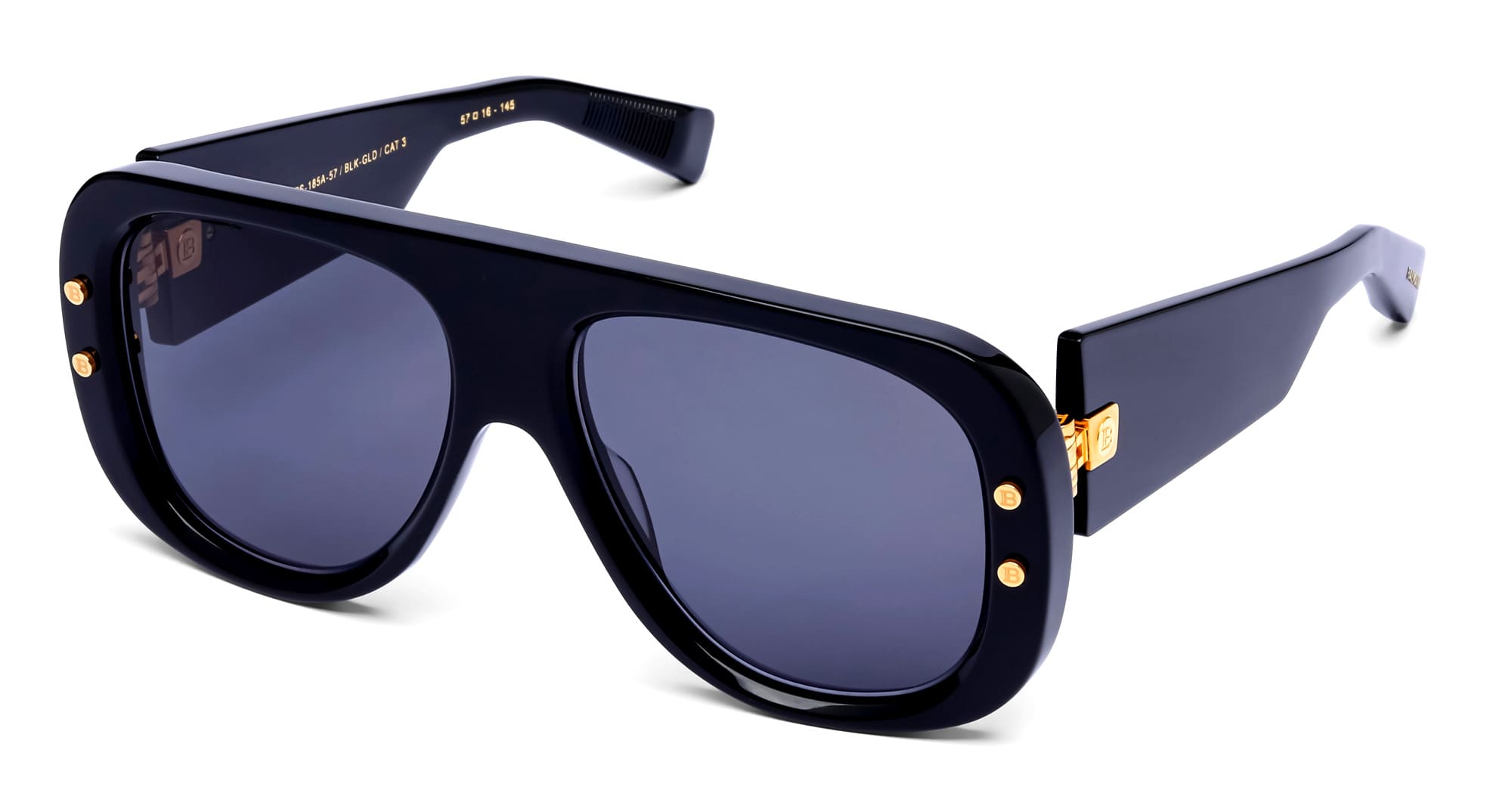 Ottica Mondello Roma - Balmain - BPS-185A-57 - PULSE - BLACK / 18K GOLD - Acetate - shape Aviator - Black, gold - EYEWEAR - SUNGLASSES - Unisex,Uomo,Donna,Women,Men - lens Grey - Made In Japan