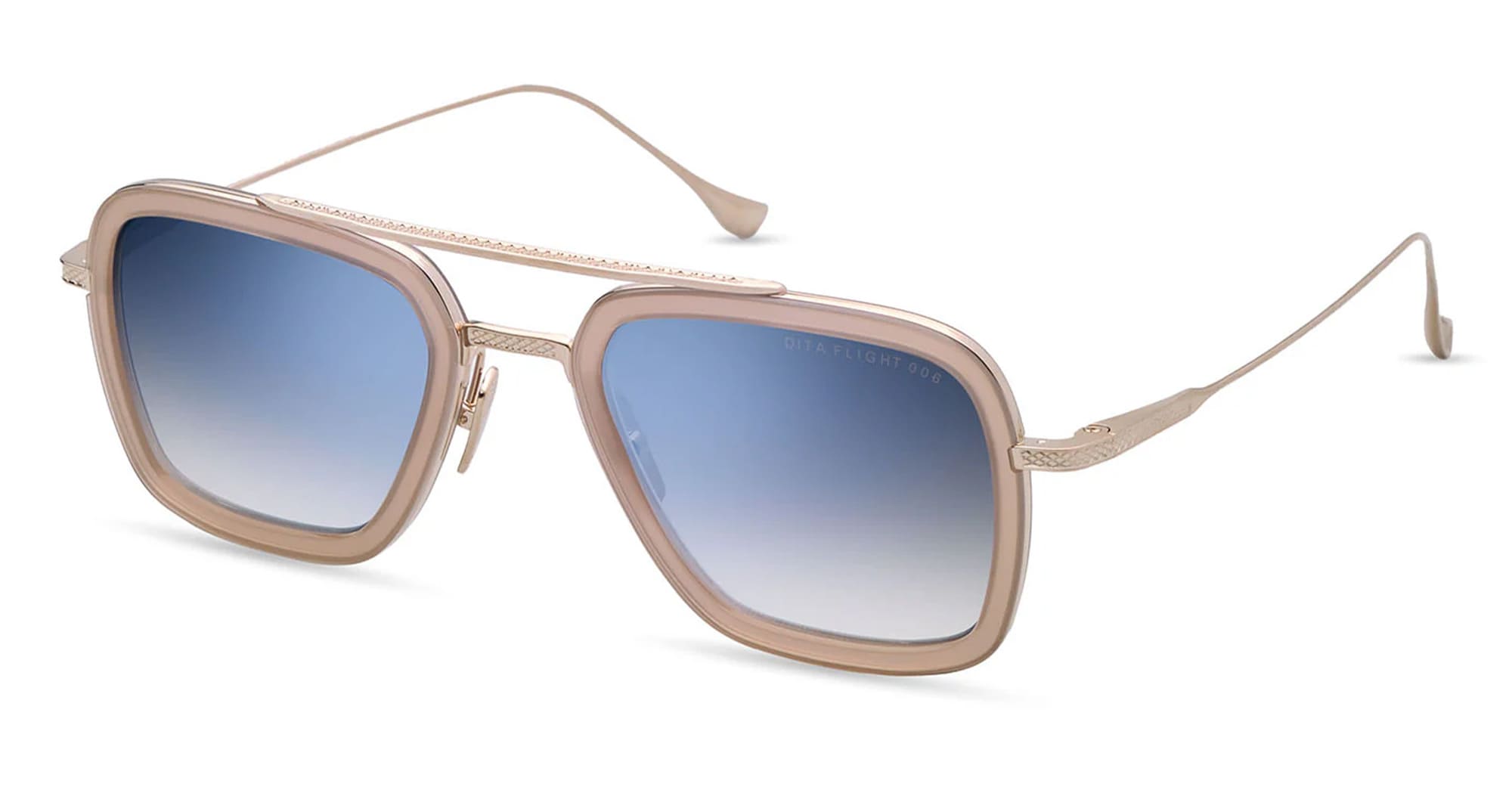  DUST PINK - titanium, acetate - shape Pilot - pink, gold - EYEWEAR - SUNGLASSES - Unisex,Uomo,Donna,Women,Men - lens Gradient blue - Made In Japan