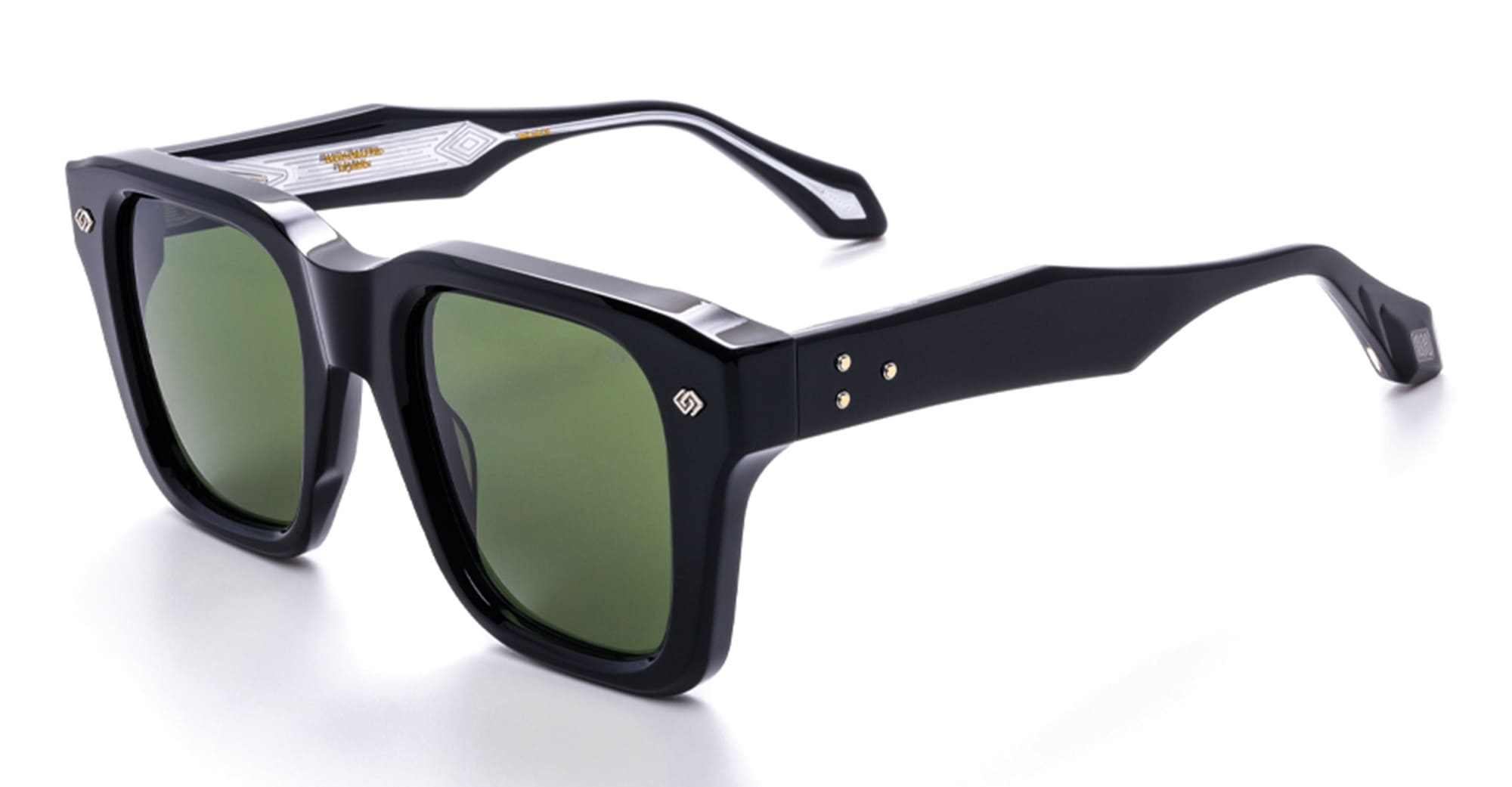 Ottica Mondello Roma - Daizo - A-S003-B1-PG01 - KIMIHIKO - black / green lens - Acetate - shape Squared - Black - EYEWEAR - SUNGLASSES - Unisex,Uomo,Donna,Women,Men - lens Green - Made In Japan