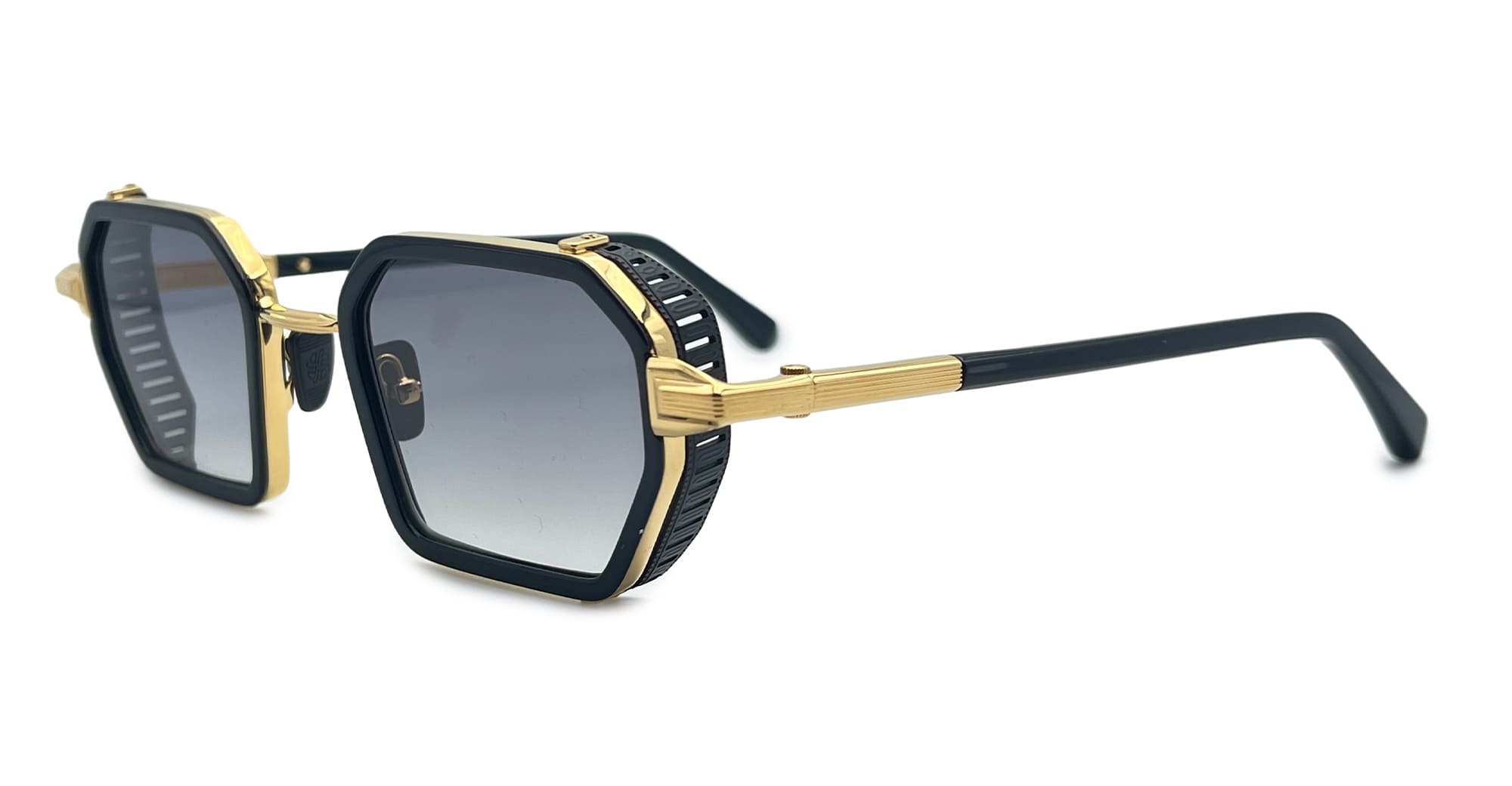  YELLOW GOLD - Metal - shape Hexagonal - shiny black - EYEWEAR - SUNGLASSES - Uomo,Men - lens Gradient grey - Made In France