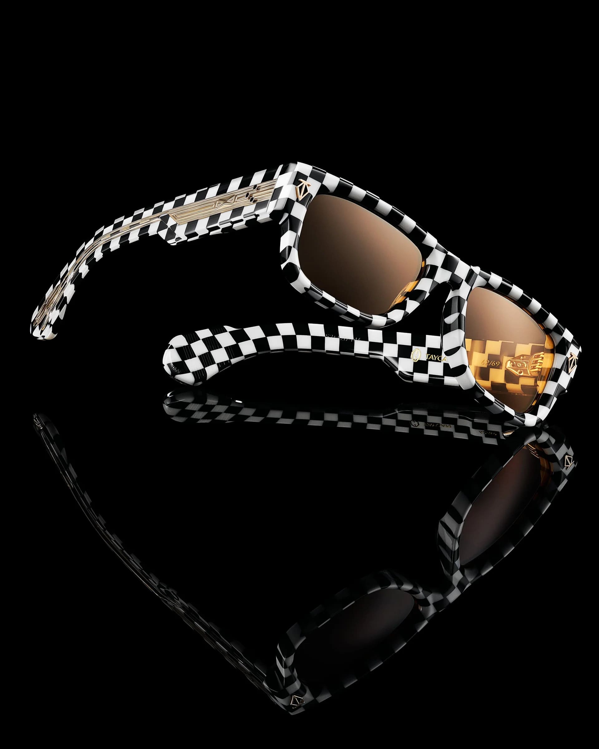 Ottica Mondello Roma - T HENRI - TAAF - TAYCAN - FINISHLINE - Acetate - shape Rectangle - black, white - EYEWEAR - SUNGLASSES - Unisex,Uomo,Donna,Women,Men - lens orange - Made In Japan