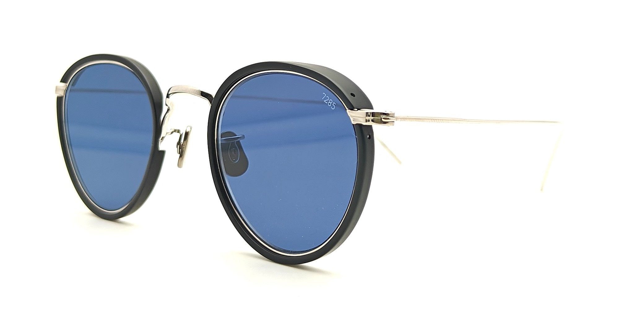 Ottica Mondello Roma - Eyevan - 717-E-46-112800-BLU - 717 - 112800 BLACK / SILVER / BLUE LENS - titanium, acetate - shape Round - black, silver - EYEWEAR - SUNGLASSES - Unisex,Uomo,Donna,Women,Men - lens Blue - Made In Japan