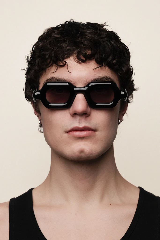 Ottica Mondello Roma - Paloceras - DB-SX - PEBBLE - Double Black SX - Acetate - shape Squared - Black - EYEWEAR - SUNGLASSES - Unisex,Uomo,Donna,Women,Men - lens Gradient grey - Made In China