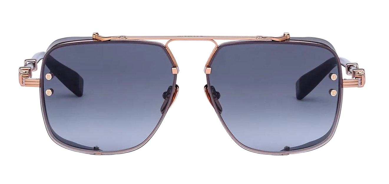 Ottica Mondello Roma - Balmain - BPS-181B-62 - LEGEND - ROSE GOLD - CRYSTAL BLACK HAVANA - Titanium - shape Navigator - gold, black - EYEWEAR - SUNGLASSES - Unisex,Uomo,Donna,Women,Men - lens dark grey - Made In Japan