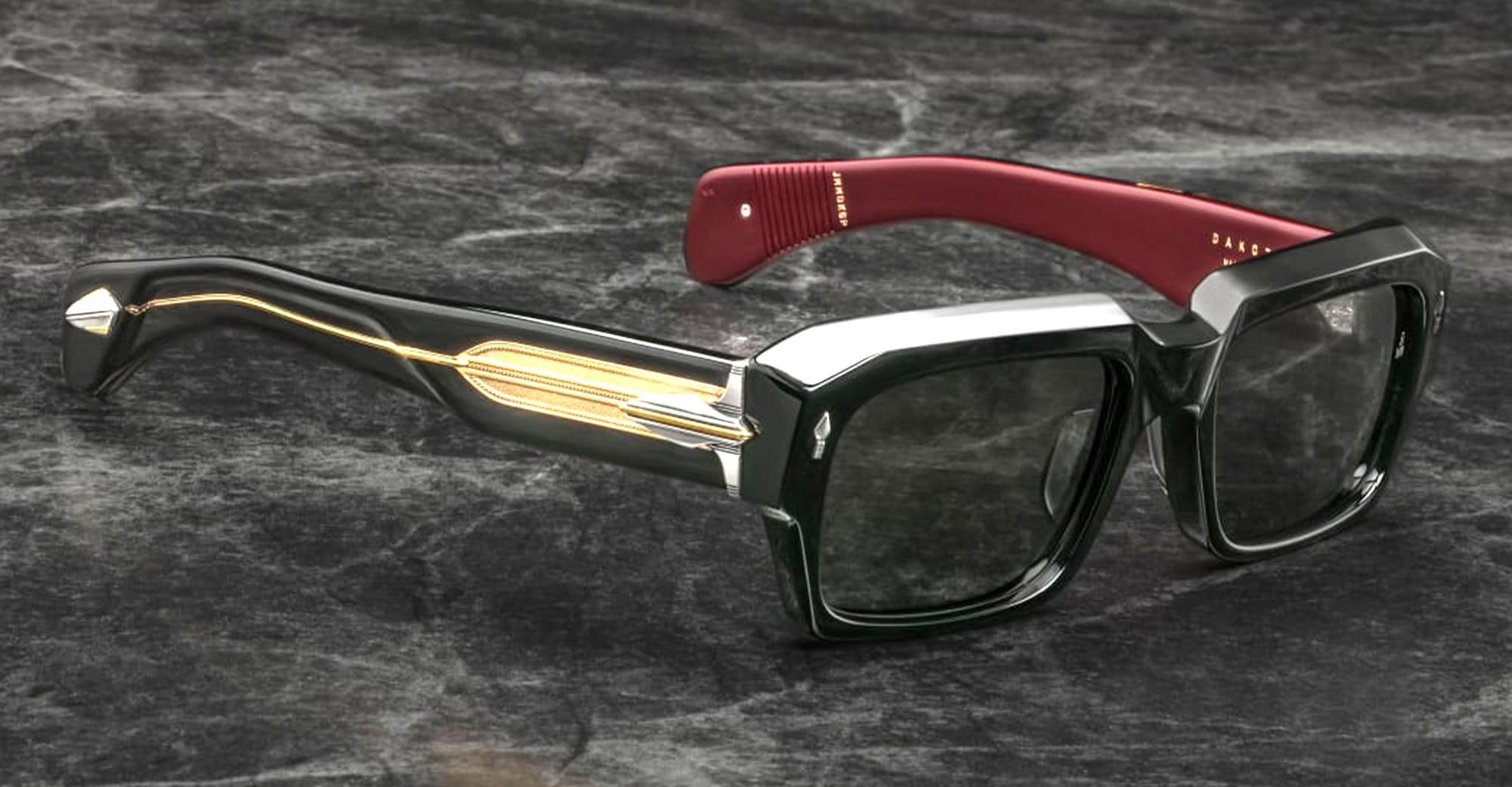 Ottica Mondello Roma - Jacques Marie Mage - JMMDK-6P - LAST FRONTIER VI - DAKOTA - BLOODSTONE - Acetate - shape Rectangular - black, burgundy - EYEWEAR - SUNGLASSES - Uomo,Men - lens Black - Made In Japan