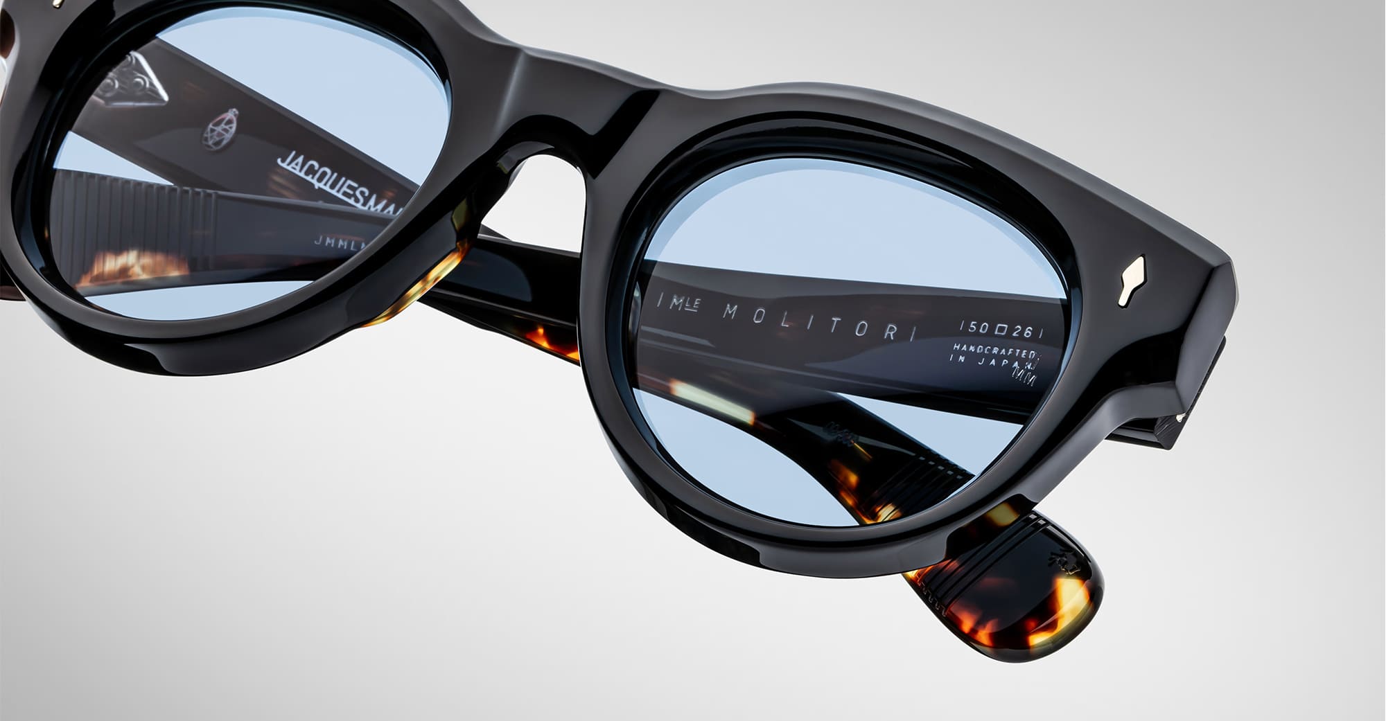 Ottica Mondello Roma - Jacques Marie Mage - JMMLM-01 - MOLITOR - NOIR - Acetate - shape Round - Black - EYEWEAR - SUNGLASSES - Unisex,Uomo,Donna,Women,Men - lens Blue - Made In Japan