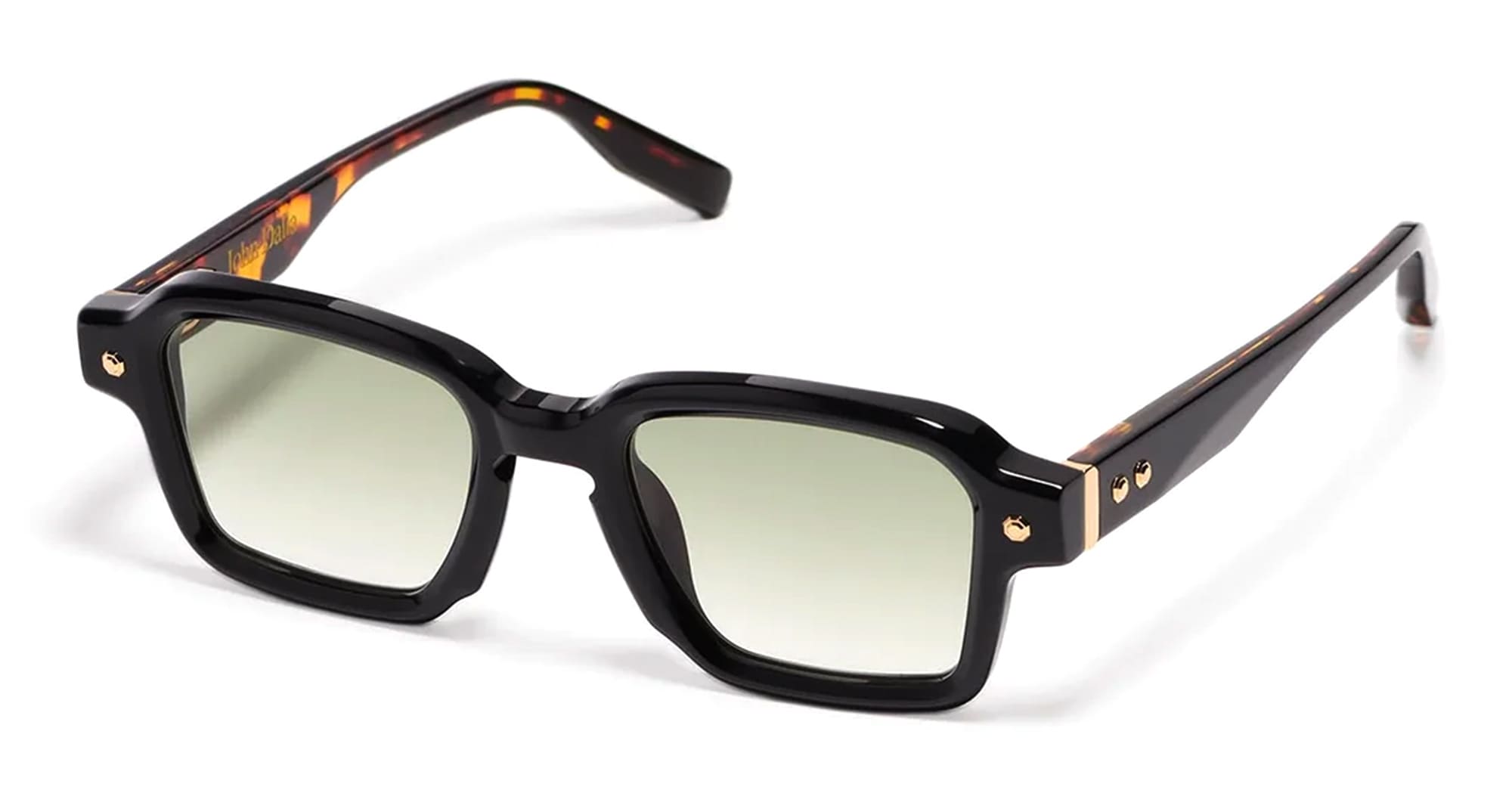 Ottica Mondello Roma - John Dalia - P07-C106 - PROJECT 07 - C106 Shiny Black / Yellow Gold - Acetate - shape Squared - Black, gold - EYEWEAR - SUNGLASSES - Unisex,Uomo,Donna,Women,Men - lens Gradient green - Made In France