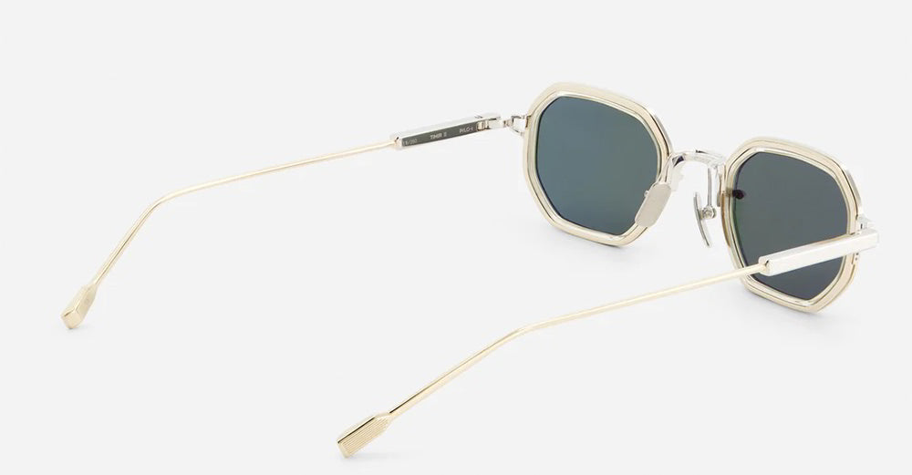 Ottica Mondello Roma - Sato - Timir-II-P-LG-1 - Timir II - Platinum / Lunar Gold - Titanium - shape Squared - silver, gold - EYEWEAR - SUNGLASSES - Unisex,Uomo,Donna,Women,Men - lens Green - Made In Japan