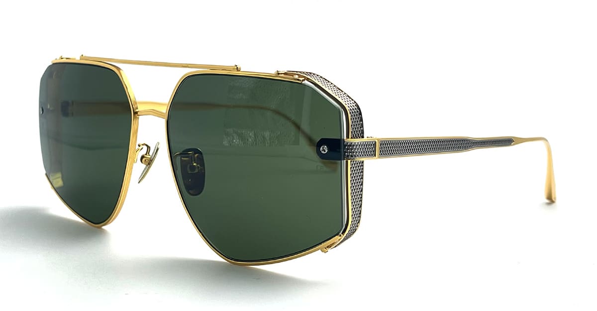  WHITE GOLD  - Titanium - shape Aviator - Gold - EYEWEAR - SUNGLASSES - Donna,Women - lens Green - Made In Japan