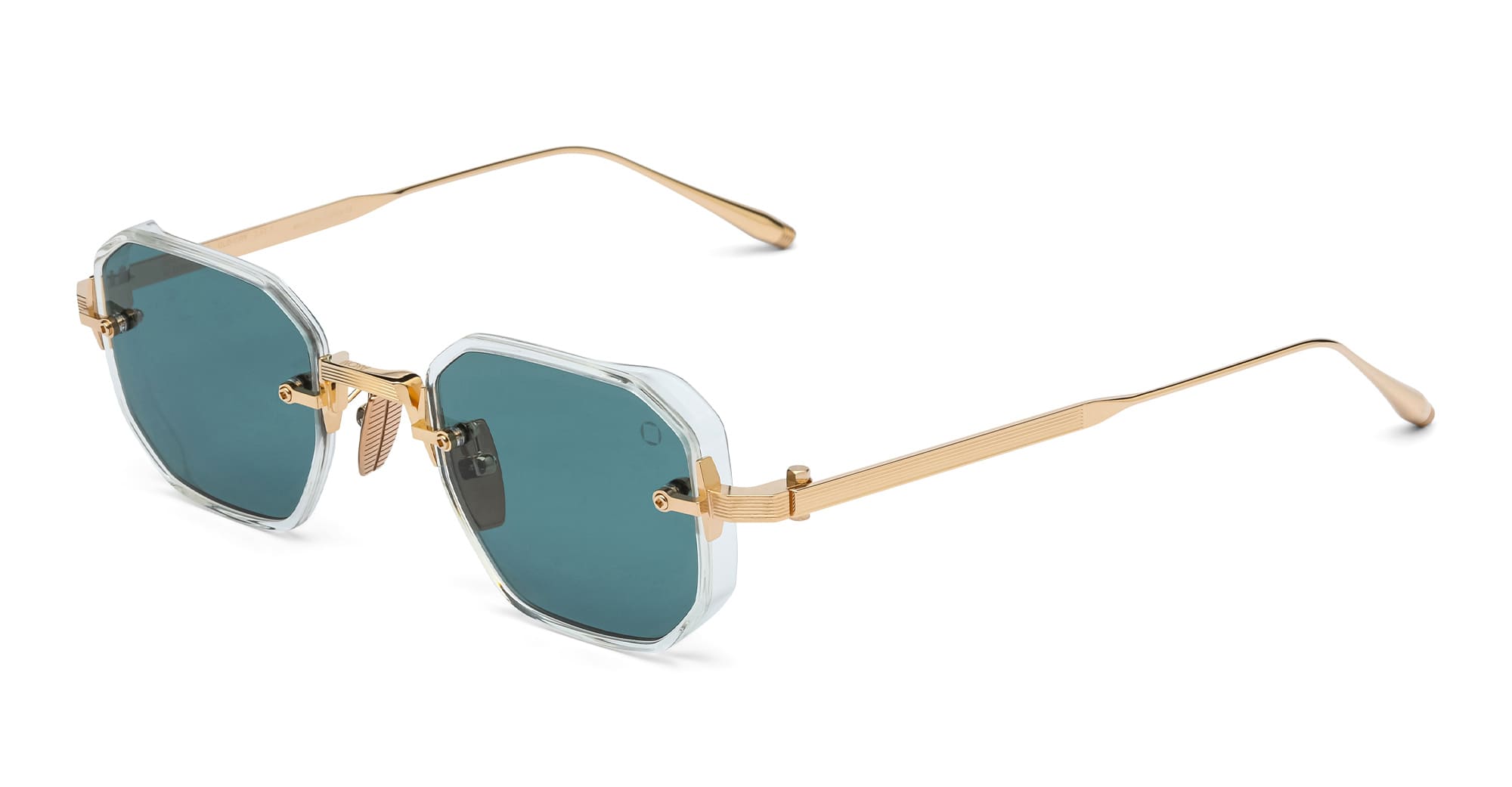  12K GOLD - Acetate, titanium - shape Squared - crystal, gold - EYEWEAR - SUNGLASSES - Unisex,Uomo,Donna,Women,Men - lens emerald green - Made In Japan