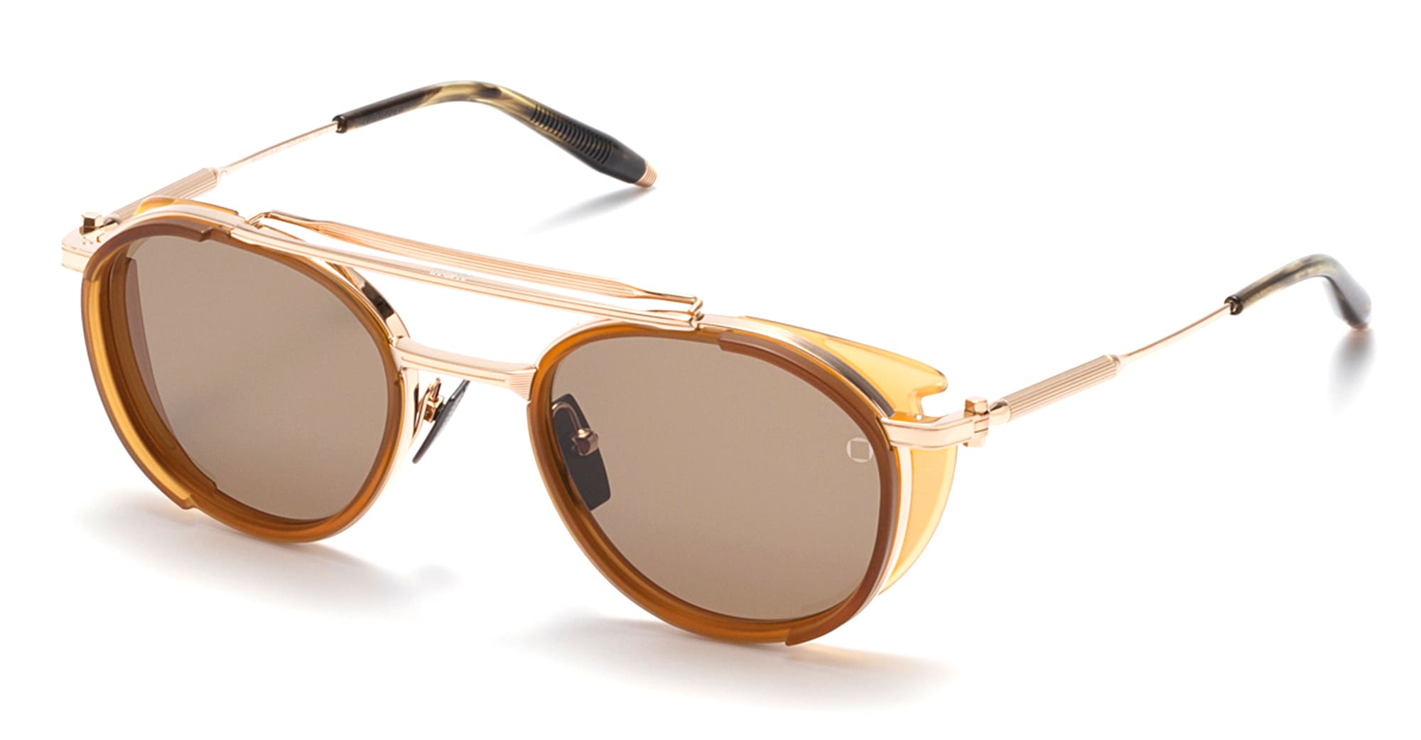 Ottica Mondello Roma - Akoni - AKS-501A-51 - SKYMAPPER - BRUSHED WHITE GOLD / CRYSTAL AMBER - Acetate, titanium - shape Round - white gold - EYEWEAR - SUNGLASSES - Uomo,Men - lens Brown - Made In Japan