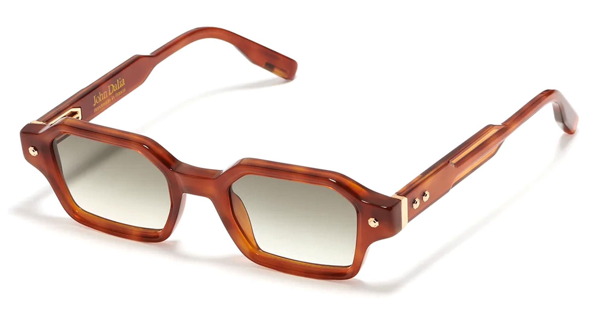 Ottica Mondello Roma - John Dalia - P09-C123 - PROJECT 09 -  C123 Cognac / Rose Gold - Acetate - shape Rectangular - brown - EYEWEAR - SUNGLASSES - Unisex,Uomo,Donna,Women,Men - lens Gradient green - Made In France