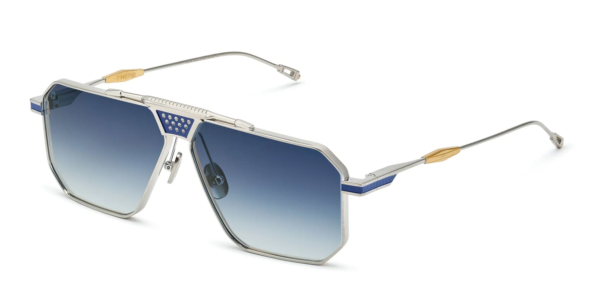 Ottica Mondello Roma - T HENRI - BMA006 - BERLINETTE - ARGENT BLEU - Titanium - shape Navigator - Silver, blue - EYEWEAR - SUNGLASSES - Unisex,Uomo,Donna,Women,Men - lens Gradient blue - Made In Japan