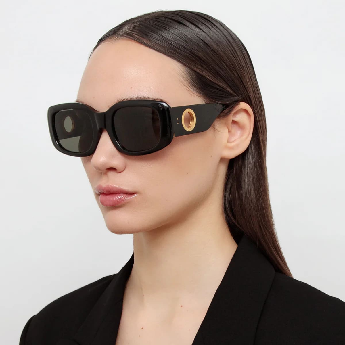 Ottica Mondello Roma - LINDA FARROW - LFL1504C1SUN - CELESTE - BLACK / YELLOW GOLD - Acetate - shape Squared - Champagne - EYEWEAR - SUNGLASSES - Donna,Women - lens Grey - Made In Japan