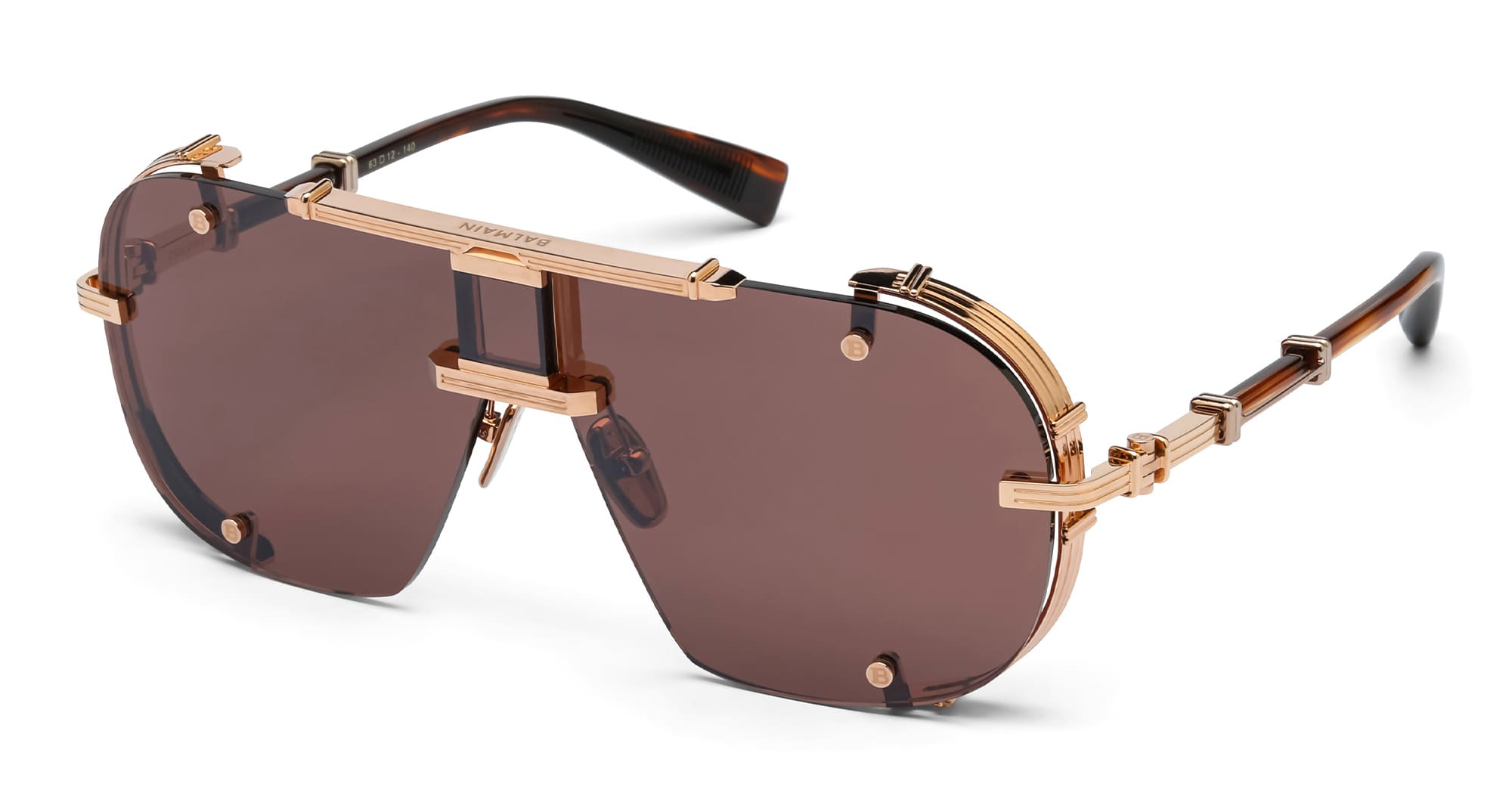 Ottica Mondello Roma - Balmain - BPS-170C-63 - COLONEL - ROSE GOLD / BROWN SWIRL - titanium, acetate - shape Navigator - brown, gold - EYEWEAR - SUNGLASSES - Unisex,Uomo,Donna,Women,Men - lens Brown - Made In Japan