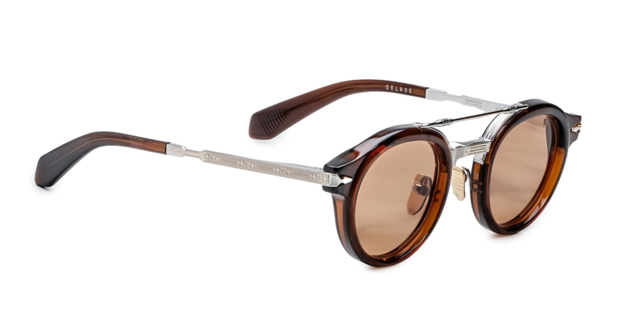 Ottica Mondello Roma - Jacques Marie Mage - J-ESN-DG-P5013W-OS - DELAGE - ZOLTAR - Acetate, titanium - shape Round - brown - EYEWEAR - SUNGLASSES - Uomo,Men - lens orange - Made In Japan
