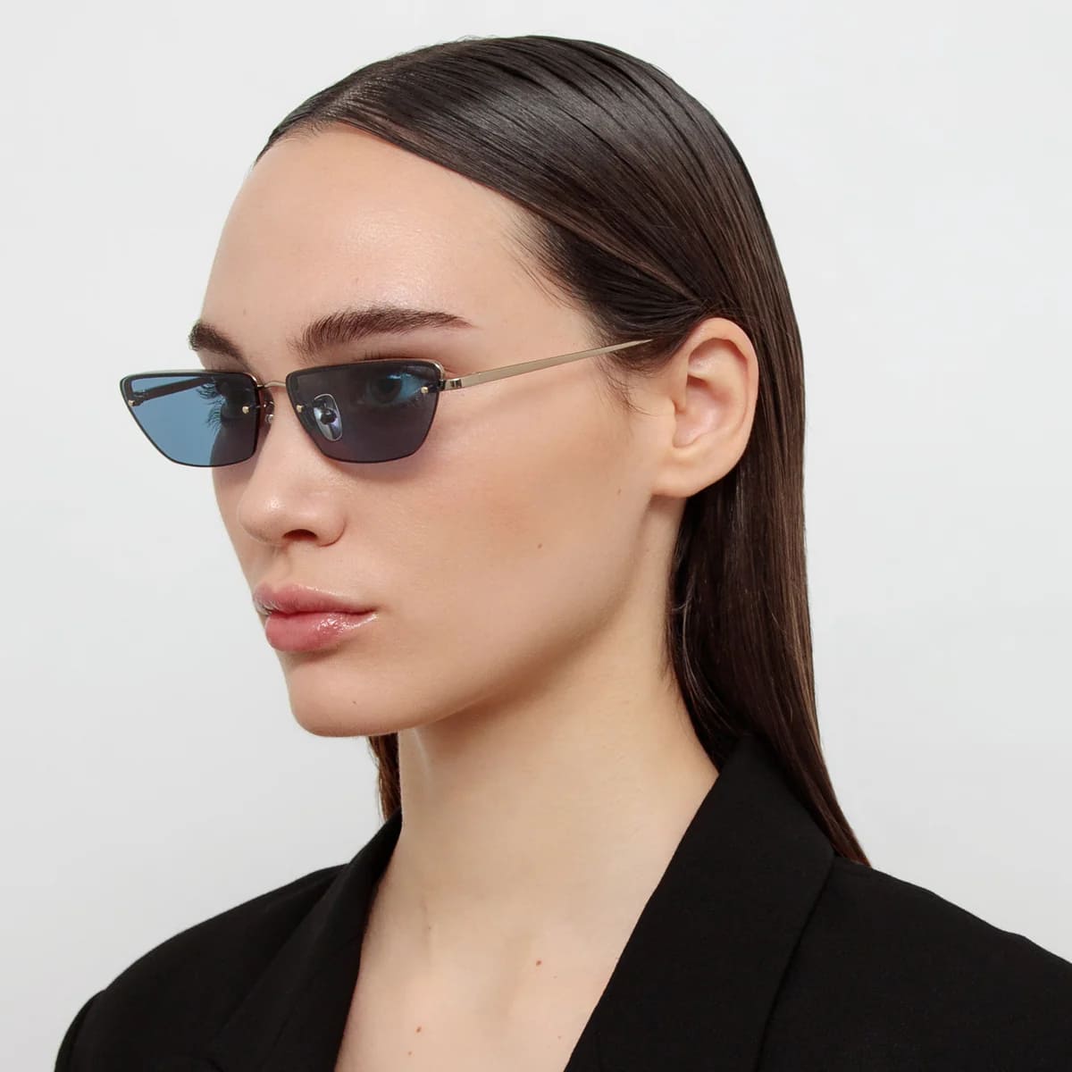 Ottica Mondello Roma - LINDA FARROW - LFL1513C2SUN - CLEO - LIGHT GOLD / AQUA - Titanium - shape Cat-eye - light gold - EYEWEAR - SUNGLASSES - Donna,Women - lens Blue - Made In Japan