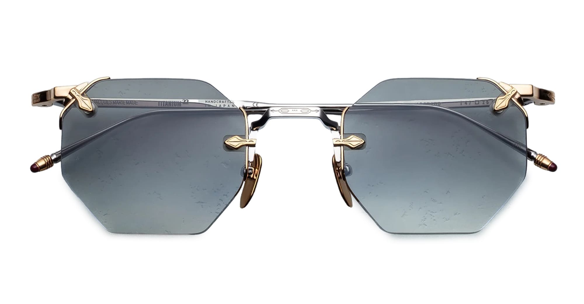 Ottica Mondello Roma - Jacques Marie Mage - JMMEO-12S - EL DORADO - ELECTRUM - beta titanium - shape Octagonal - gold, silver - EYEWEAR - SUNGLASSES - Unisex,Uomo,Donna,Women,Men - lens Gradient green - Made In Japan