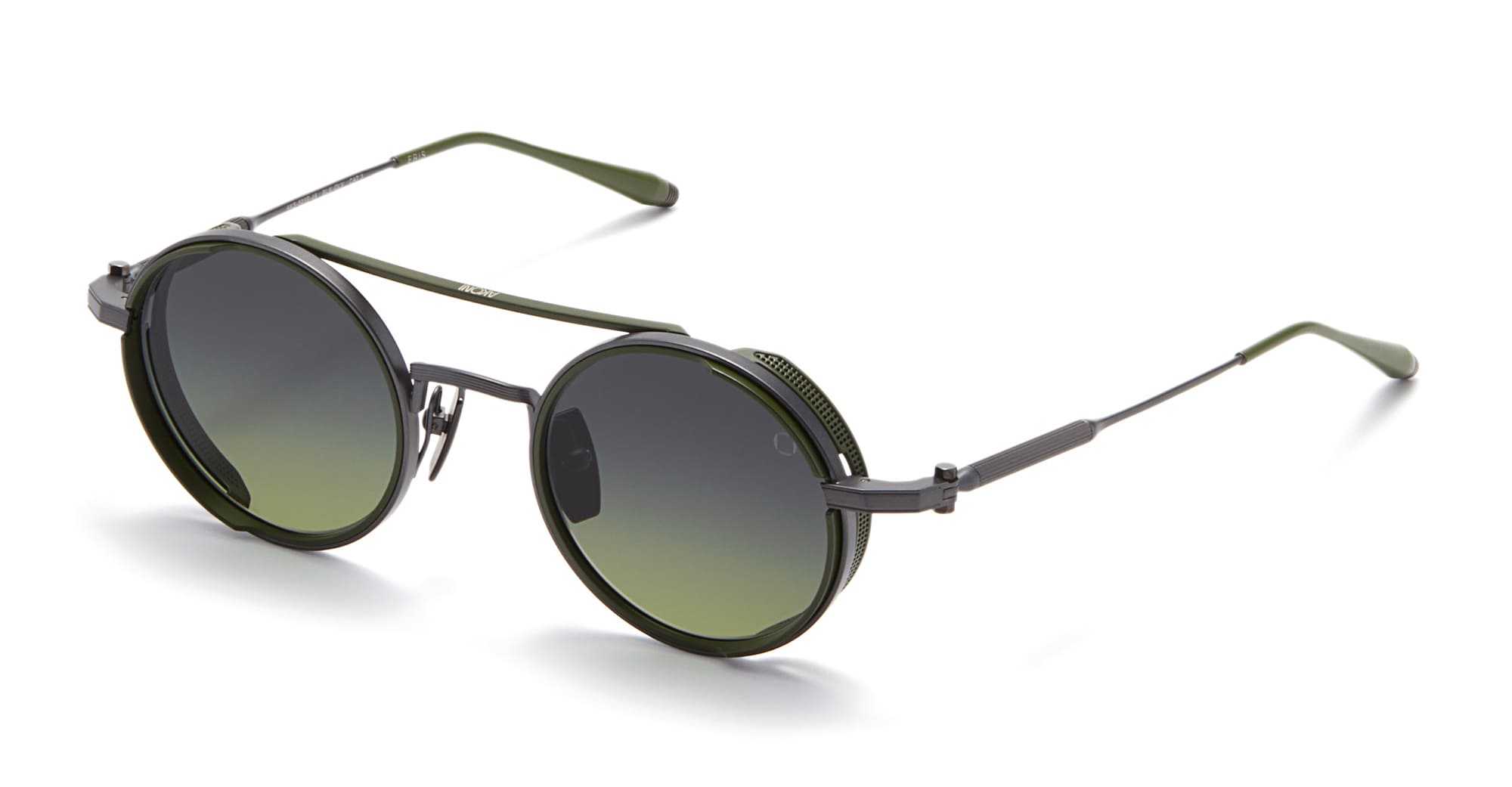 Ottica Mondello Roma - Akoni - AKS-505E-46 - ERIS - BLACK IRON / MATTE GREEN - Titanium - shape Round - grey - EYEWEAR - SUNGLASSES - Uomo,Men - lens Gradient green - Made In Japan