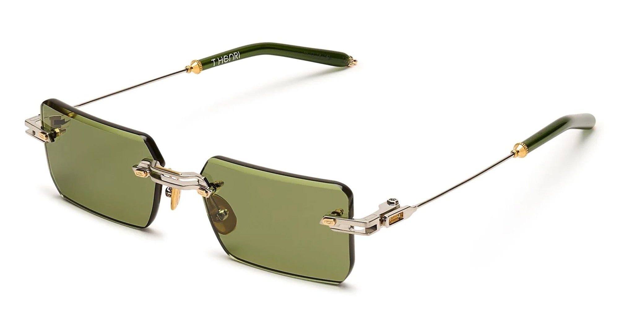 Ottica Mondello Roma - T HENRI - EMA - EVIJA - ANOMOLY - Titanium - shape Rectangular - silver, gold - EYEWEAR - SUNGLASSES - Unisex,Uomo,Donna,Women,Men - lens Green - Made In Japan