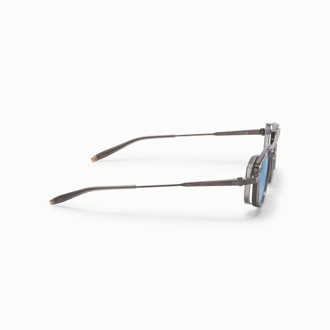 Ottica Mondello Roma - Akoni - AKS-534B-55 - ATLANTIS - BRUSHED BLACK RHODIUM - Titanium - shape Navigator - Black - EYEWEAR - SUNGLASSES - Unisex,Uomo,Donna,Women,Men - lens Gradient blue - Made In Japan