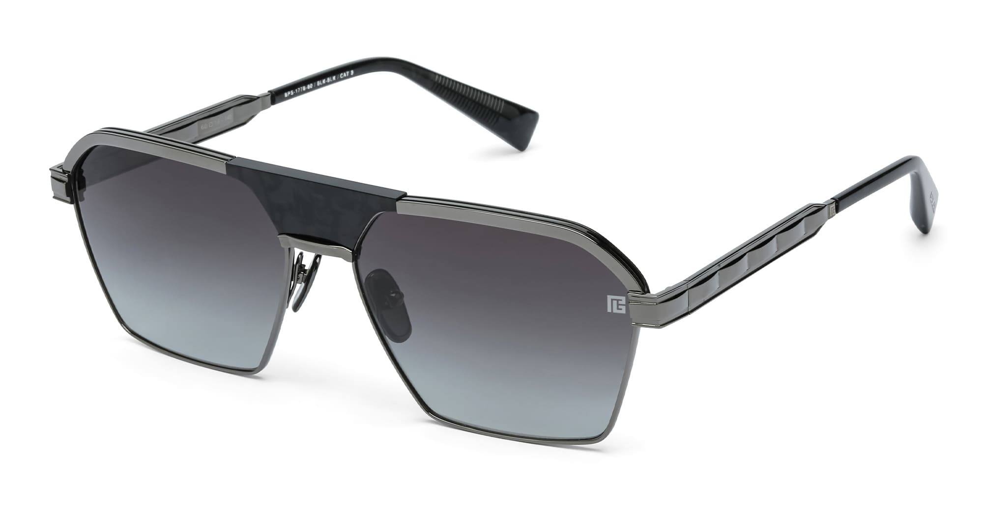  LEATHER BLACK - acetate, titanium  - shape Navigator - black, silver - EYEWEAR - SUNGLASSES - Unisex,Uomo,Donna,Women,Men - lens Gradient grey - Made In Japan