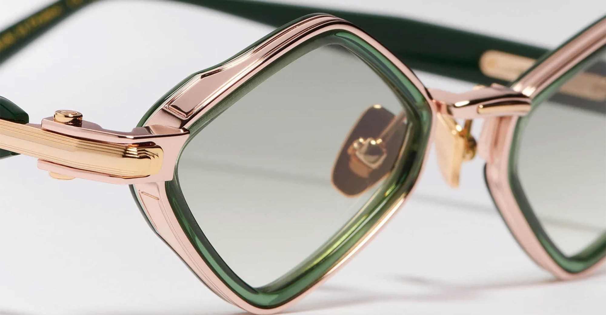 Ottica Mondello Roma - John Dalia - LANA-C432 - LANA - C432 Dark Green Translucid - Rose Gold - titanium, acetate - shape Diamond - green, gold - EYEWEAR - SUNGLASSES - Unisex,Uomo,Donna,Women,Men - lens Gradient green - Made In France