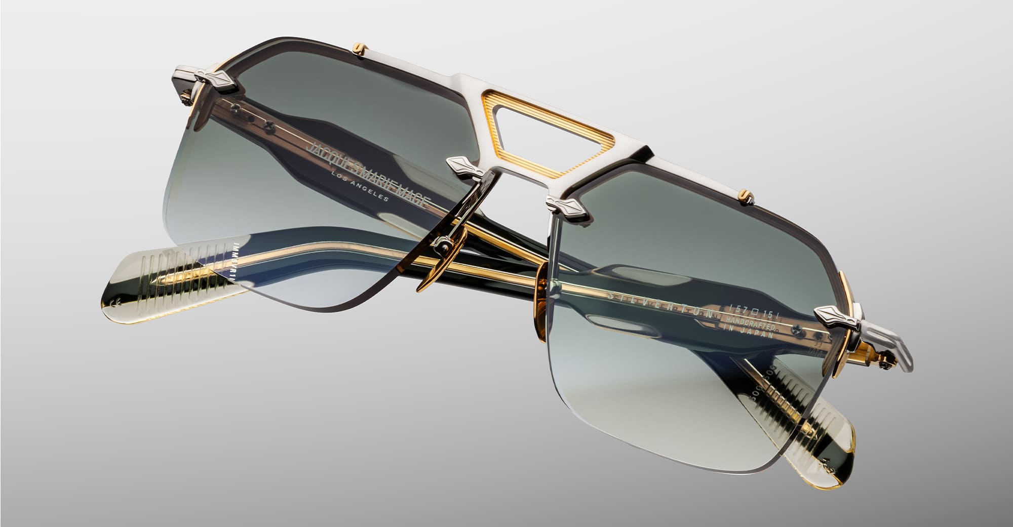 Ottica Mondello Roma - Jacques Marie Mage - JMMSVR-1N - SILVERTON - VIPER - Acetate, titanium - shape Squared - Black, gold - EYEWEAR - SUNGLASSES - Unisex,Uomo,Donna,Women,Men - lens Gradient green - Made In Japan