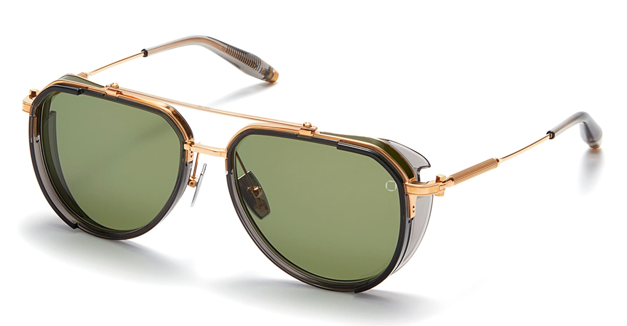  DARK GREY CRYSTAL - Acetate, titanium - shape Pilot - gold, grey - EYEWEAR - SUNGLASSES - Uomo,Men - lens Green - Made In Japan