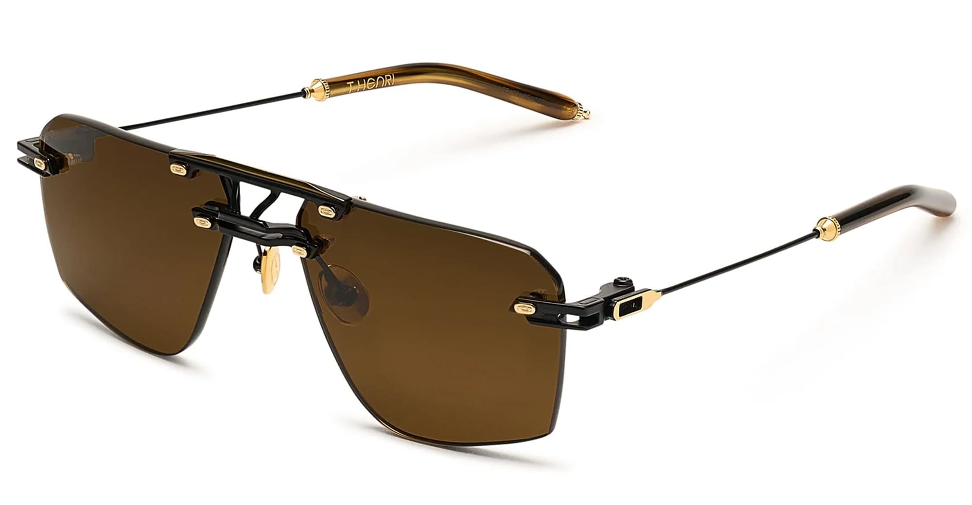 Ottica Mondello Roma - T HENRI - STR - SPEKTRE - TRAVERSE - Titanium - shape Squared - Black, gold - EYEWEAR - SUNGLASSES - Unisex,Uomo,Donna,Women,Men - lens Brown - Made In Japan