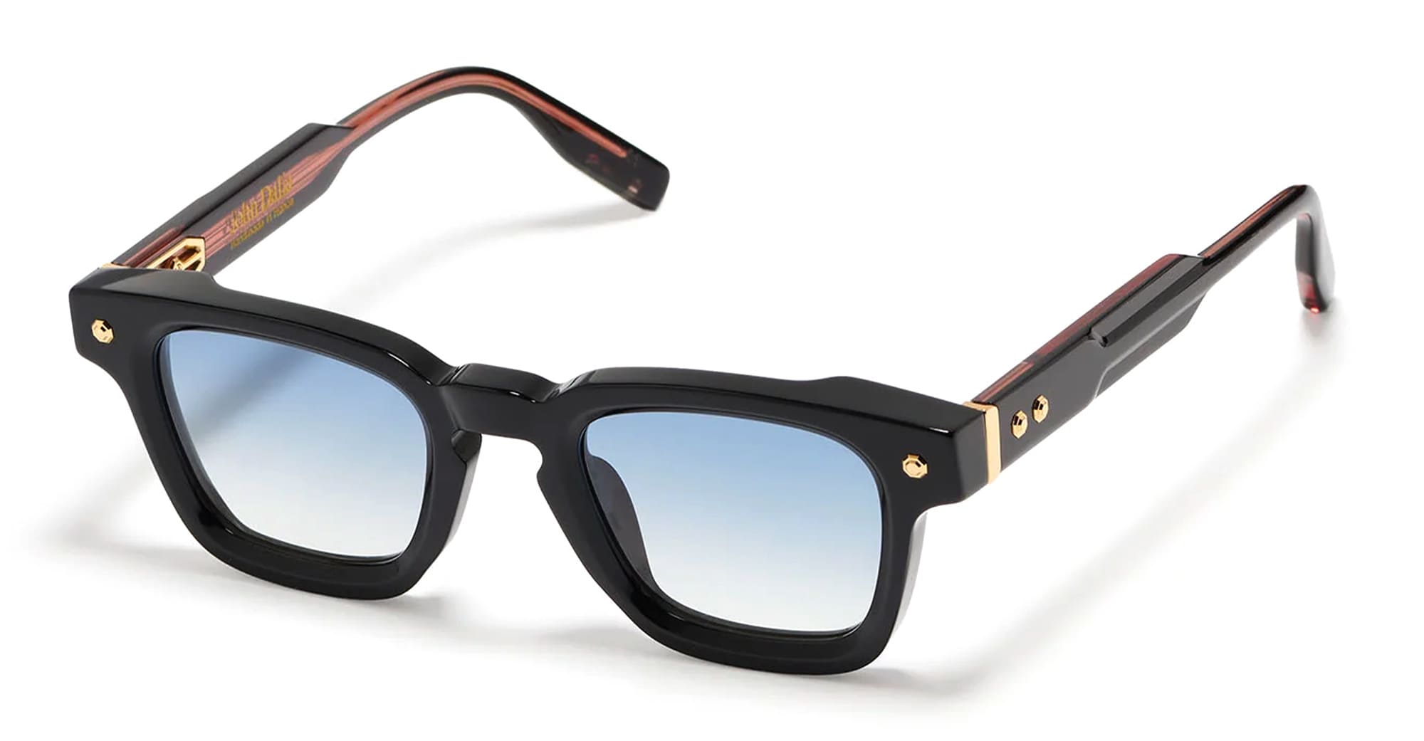  Yellow Gold - Acetate - shape Squared - Black, gold - EYEWEAR - SUNGLASSES - Unisex,Uomo,Donna,Women,Men - lens Gradient blue - Made In France
