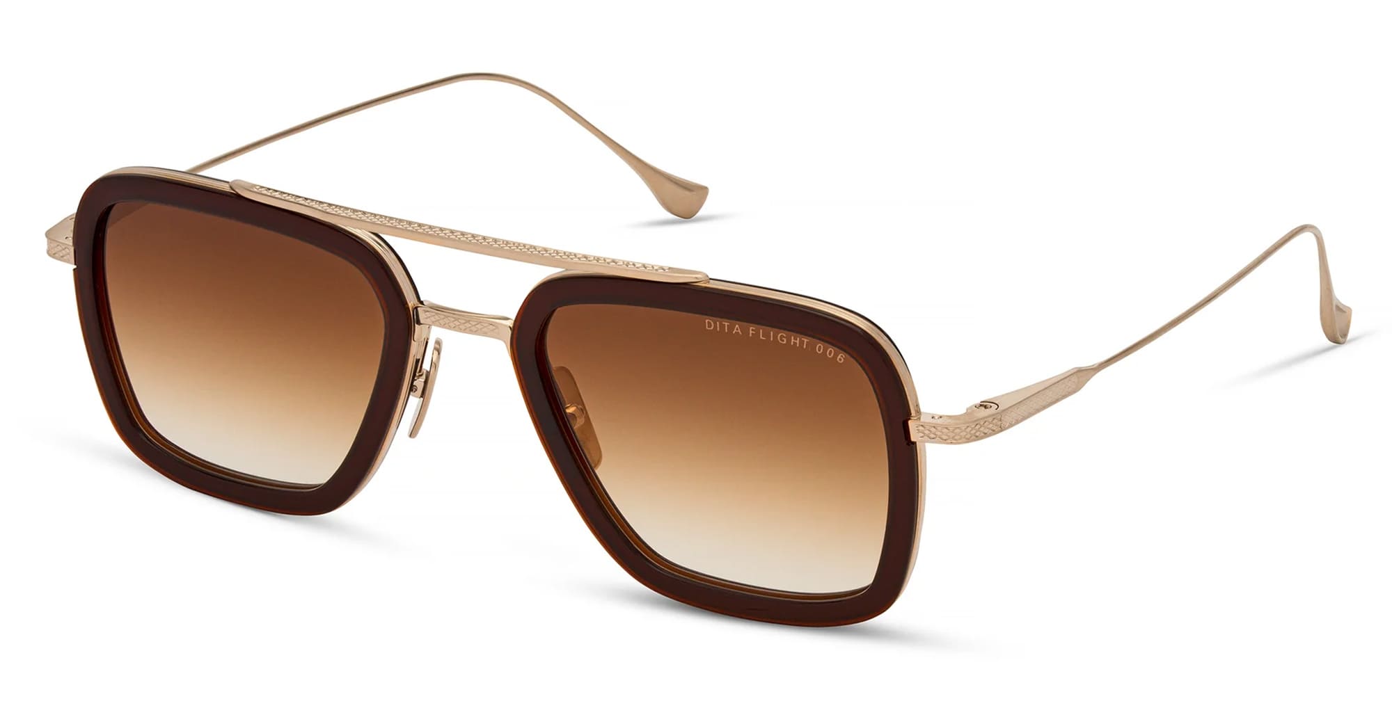 Ottica Mondello Roma - DITA - 7806-W-RTB-GLD-52 - FLIGHT 006 - ROOT BEER / ANTIQUE WHITE GOLD - titanium, acetate - shape Pilot - brown, gold - EYEWEAR - SUNGLASSES - Unisex,Uomo,Donna,Women,Men - lens Gradient brown - Made In Japan