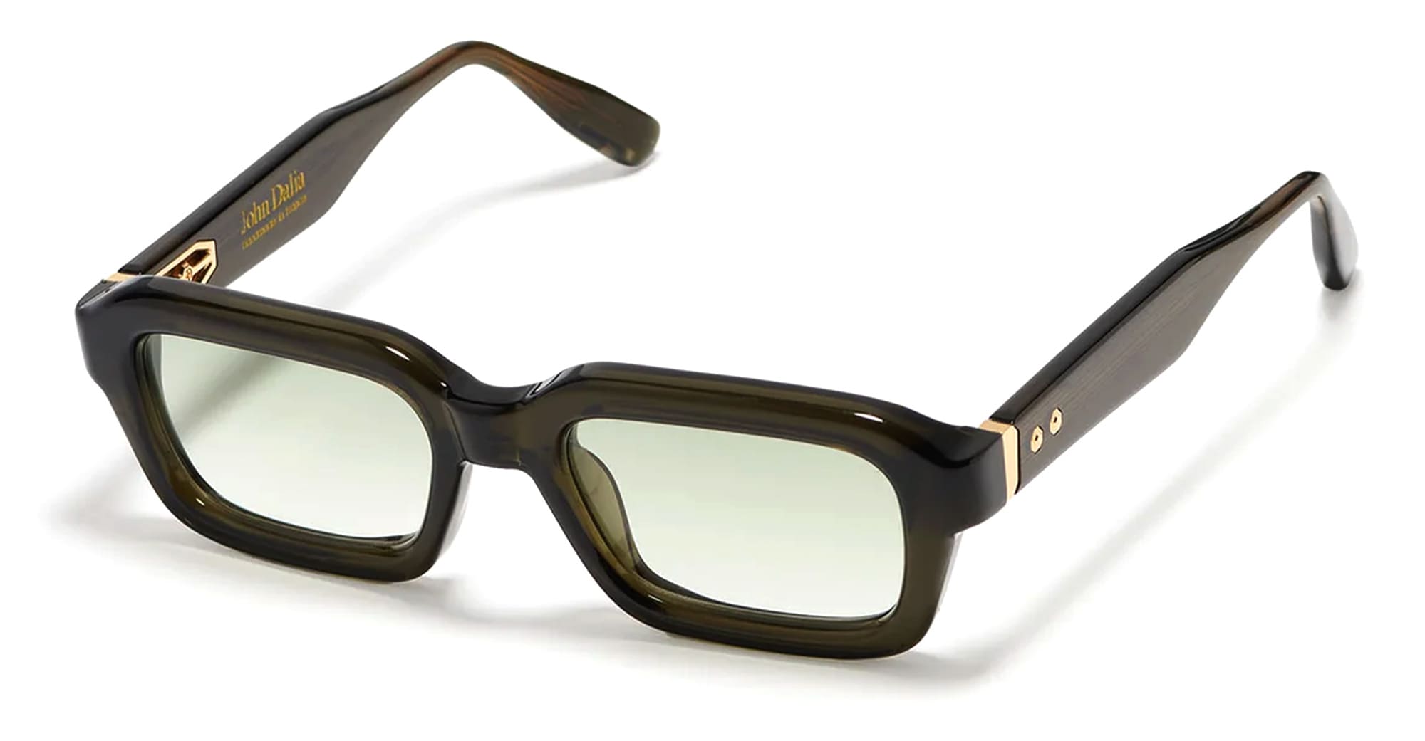 Ottica Mondello Roma - John Dalia - P15-C163 - PROJECT 15 -  C163 Olive Translucid / Yellow Gold - Acetate - shape Rectangular - green, gold - EYEWEAR - SUNGLASSES - Unisex,Uomo,Donna,Women,Men - lens Gradient green - Made In France