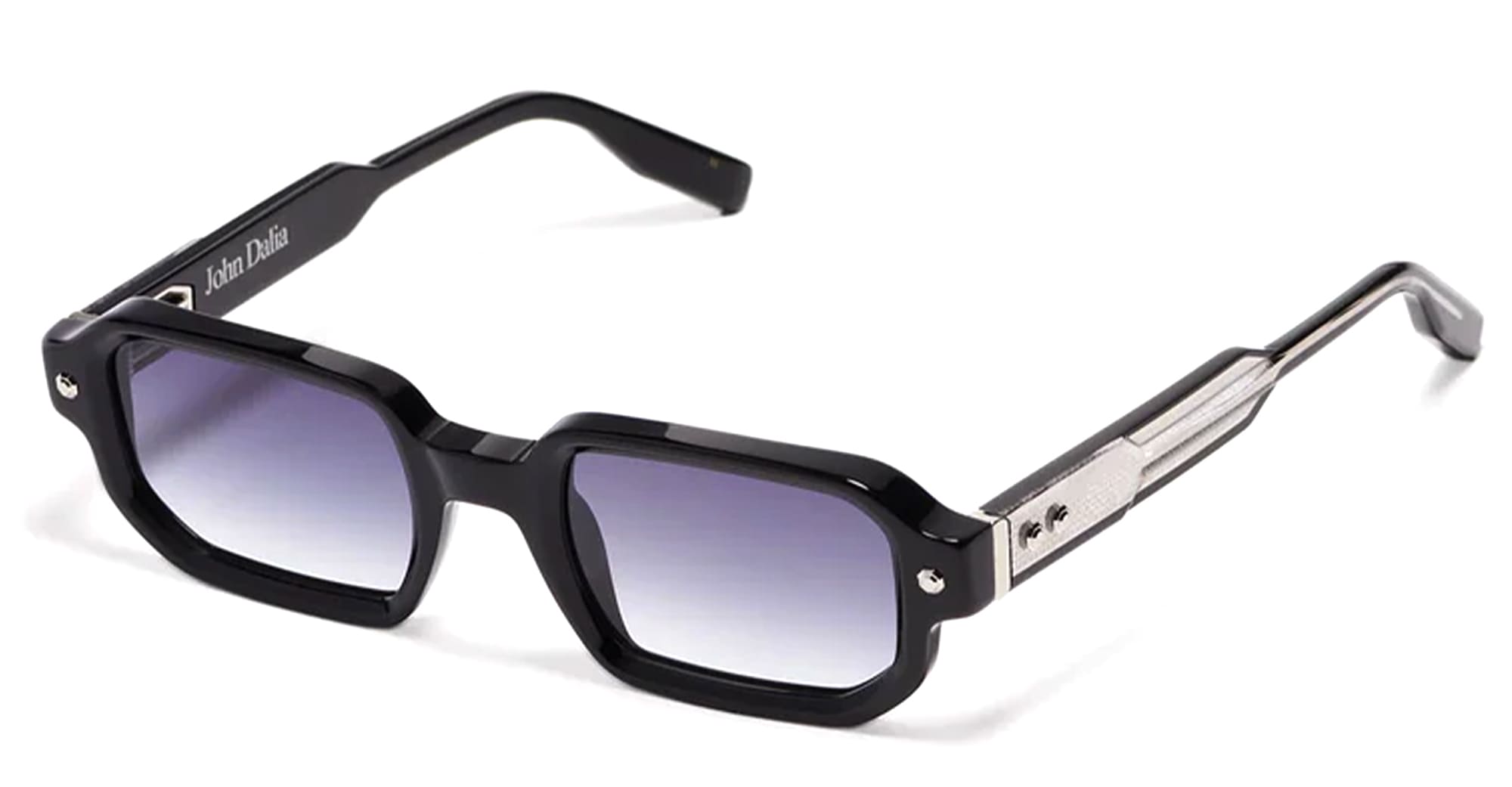 Ottica Mondello Roma - John Dalia - P06-C605 - PROJECT 06 - C605 - Shiny Black / Platine Plated - Acetate - shape Rectangular - black, silver - EYEWEAR - SUNGLASSES - Unisex,Uomo,Donna,Women,Men - lens Gradient blue - Made In France