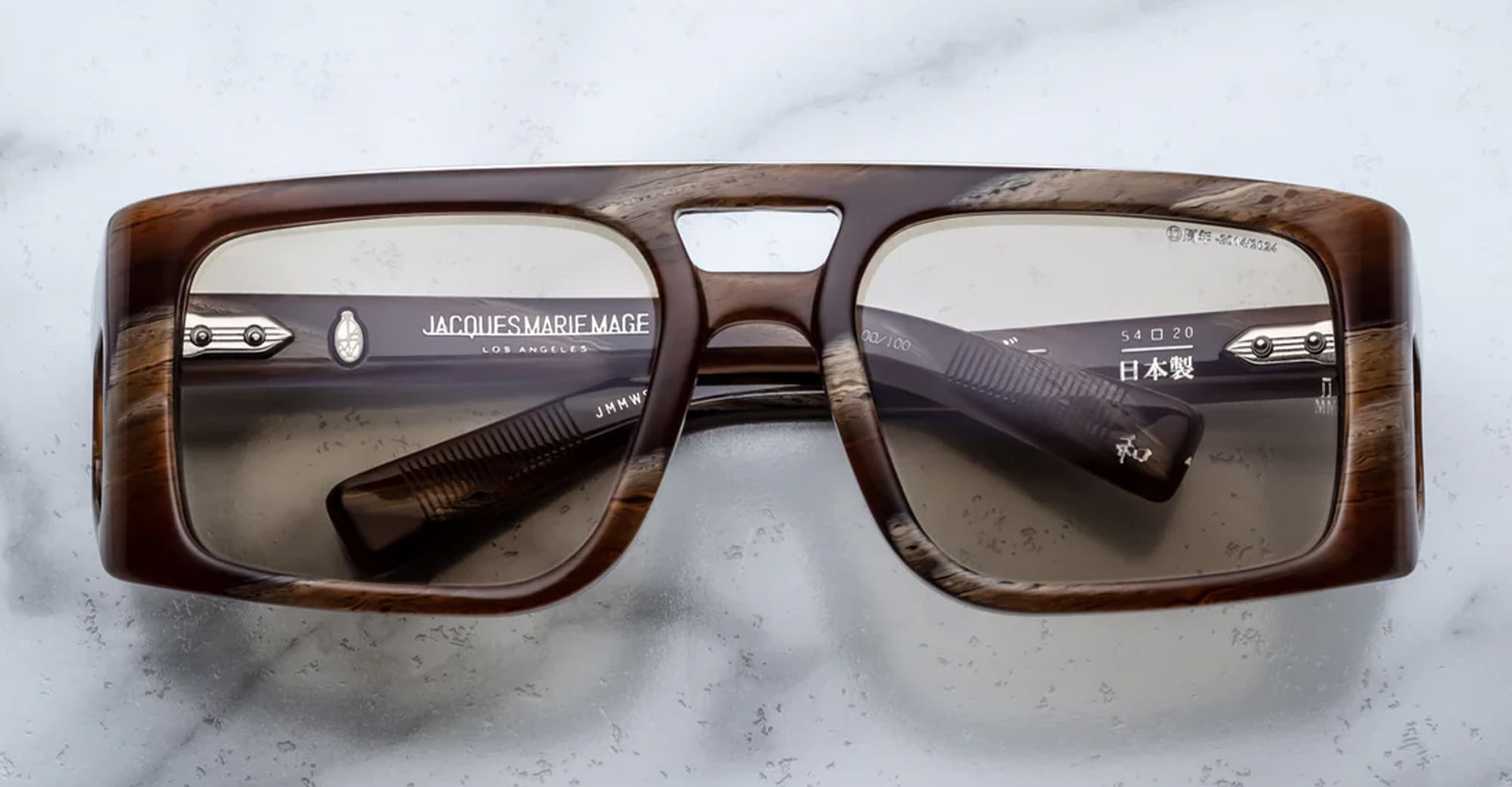 Ottica Mondello Roma - Jacques Marie Mage - JMMWS-10Y6 - DECADE COLLECTION: WINDSOR - BARK HORN - Acetate - shape Rectangular - black, brown - EYEWEAR - SUNGLASSES - Uomo,Men - lens khaki - Made In Japan
