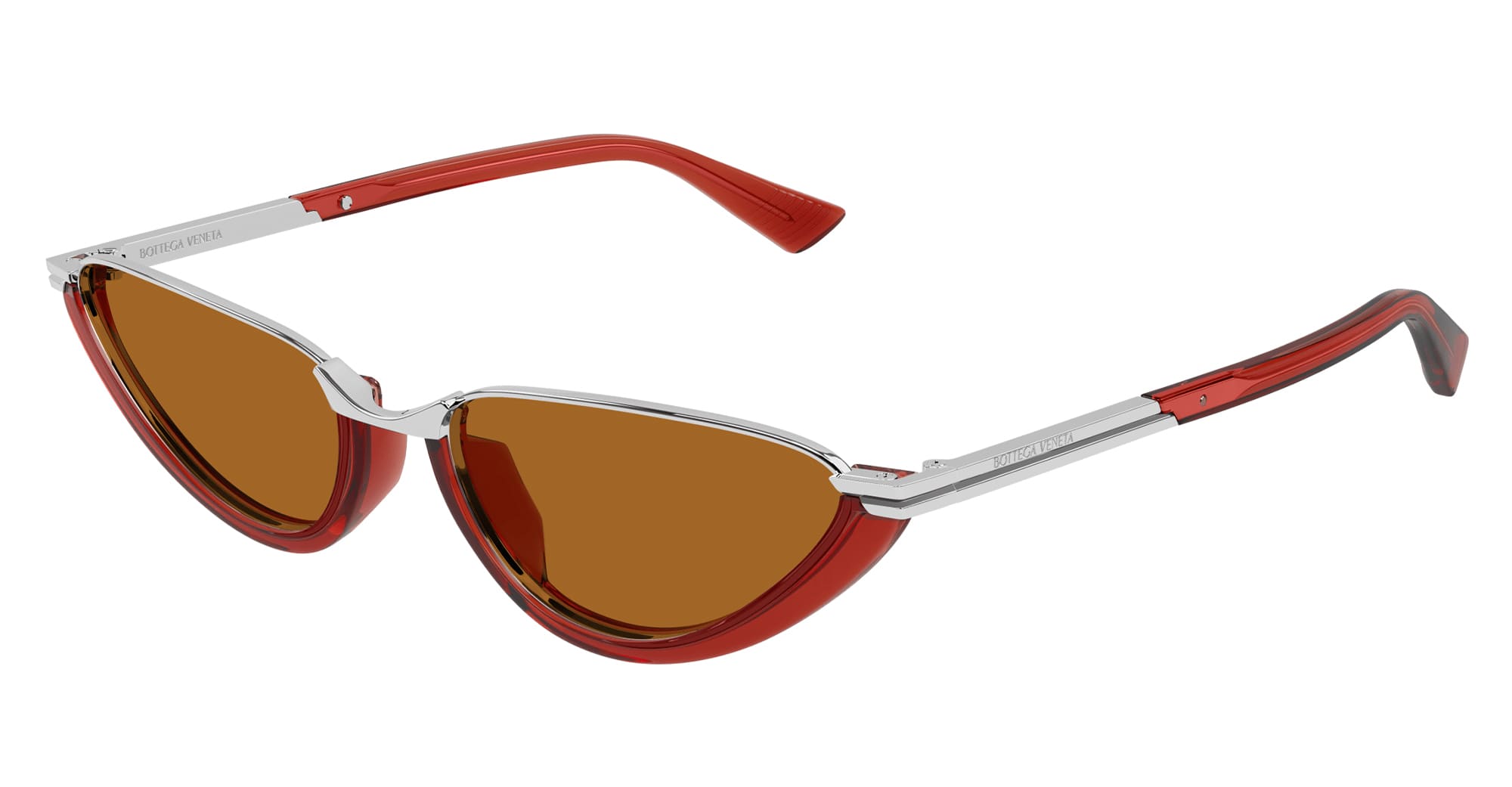 Ottica Mondello Roma - Bottega Veneta - BV1346S-002 - BV1346S-002 - RED / SILVER - Acetate - shape Cat-eye - red, silver - EYEWEAR - SUNGLASSES - Donna,Women - lens Brown - Made In Japan
