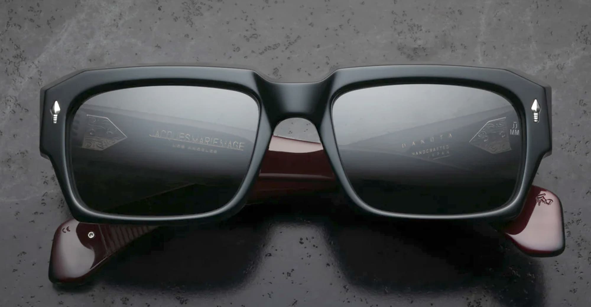 Ottica Mondello Roma - Jacques Marie Mage - JMMDK-6P - LAST FRONTIER VI - DAKOTA - BLOODSTONE - Acetate - shape Rectangular - black, burgundy - EYEWEAR - SUNGLASSES - Uomo,Men - lens Black - Made In Japan