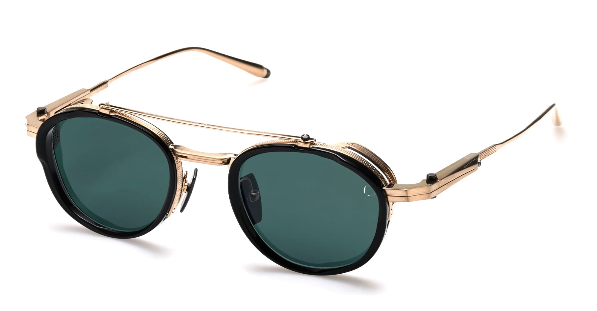 Ottica Mondello Roma - Akoni - AKS-512A-46 - INFINITY - BRUSHED 12K GOLD / BLACK RHODIUM - titanium, acetate - shape Pilot - gold, black rhodium - EYEWEAR - SUNGLASSES - Unisex,Uomo,Donna,Women,Men - lens emerald green - Made In Japan